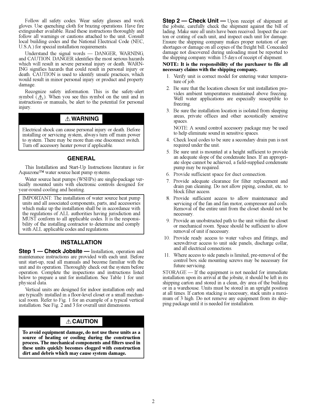 Carrier 50VQP084-300 specifications General, Installation 