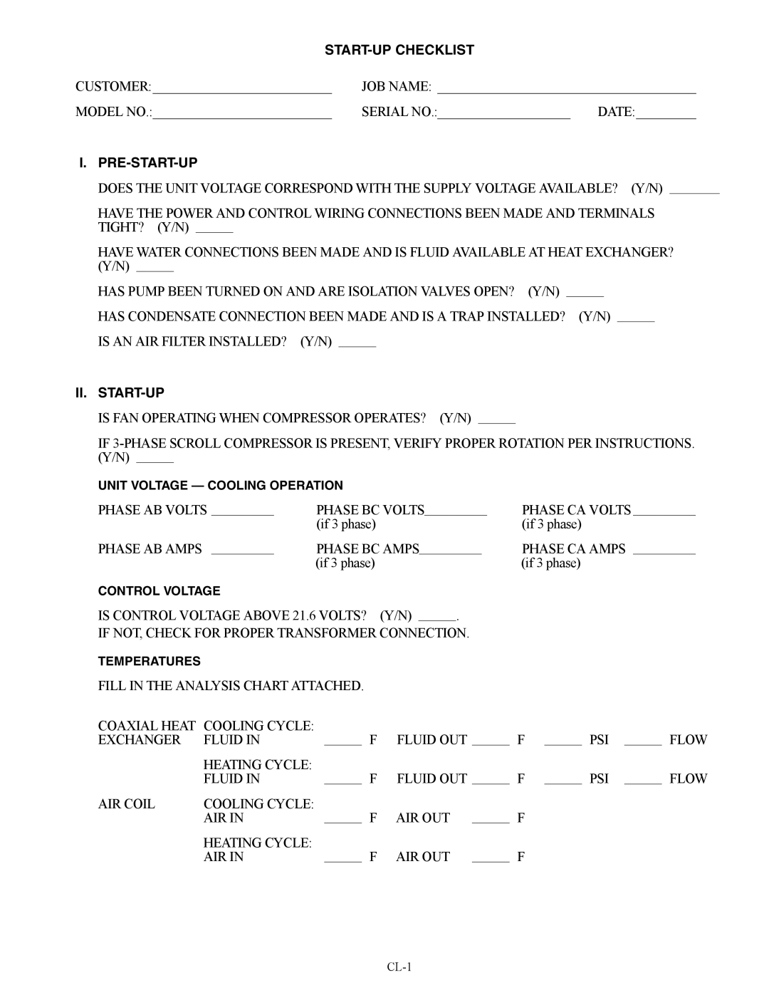 Carrier 50VS specifications START-UP Checklist, Ii. Start-Up 