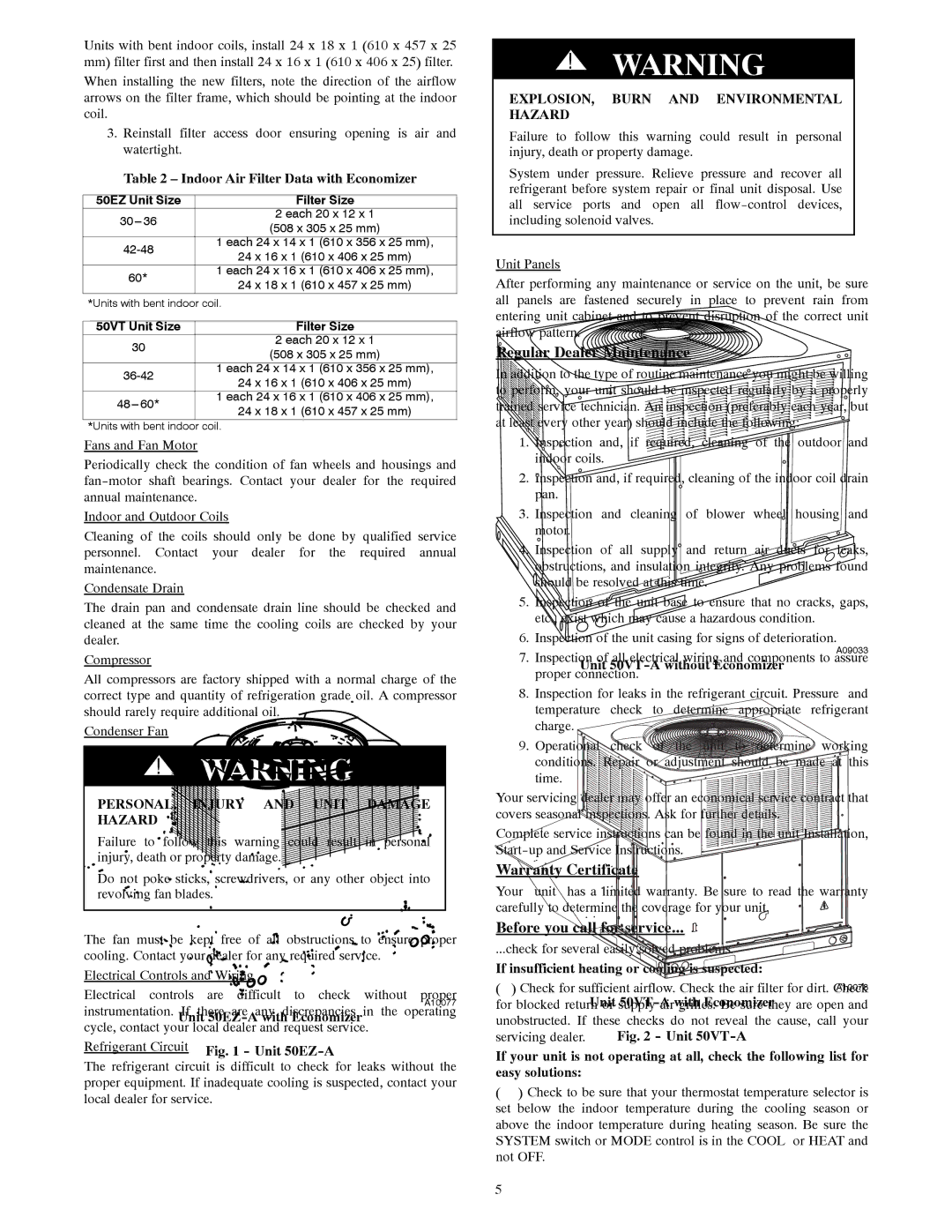 Carrier 50EZ-A, 50VT-A manual Regular Dealer Maintenance, Warranty Certificate, Before you call for service 