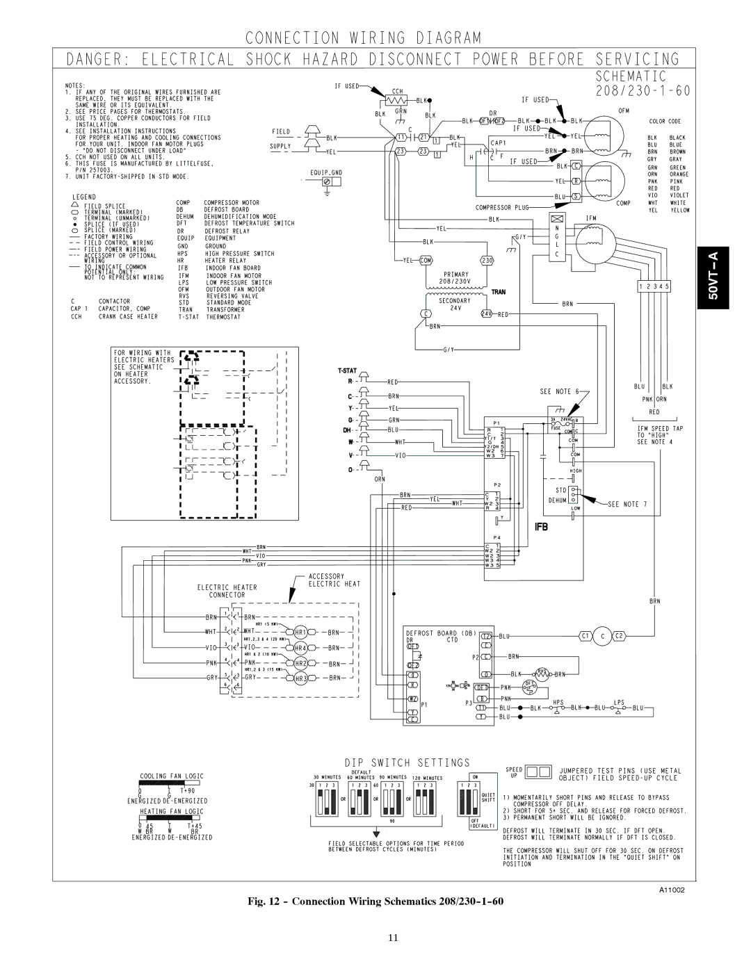 Carrier 50VT-A installation instructions Connection Wiring Schematics 208/230-1-60 