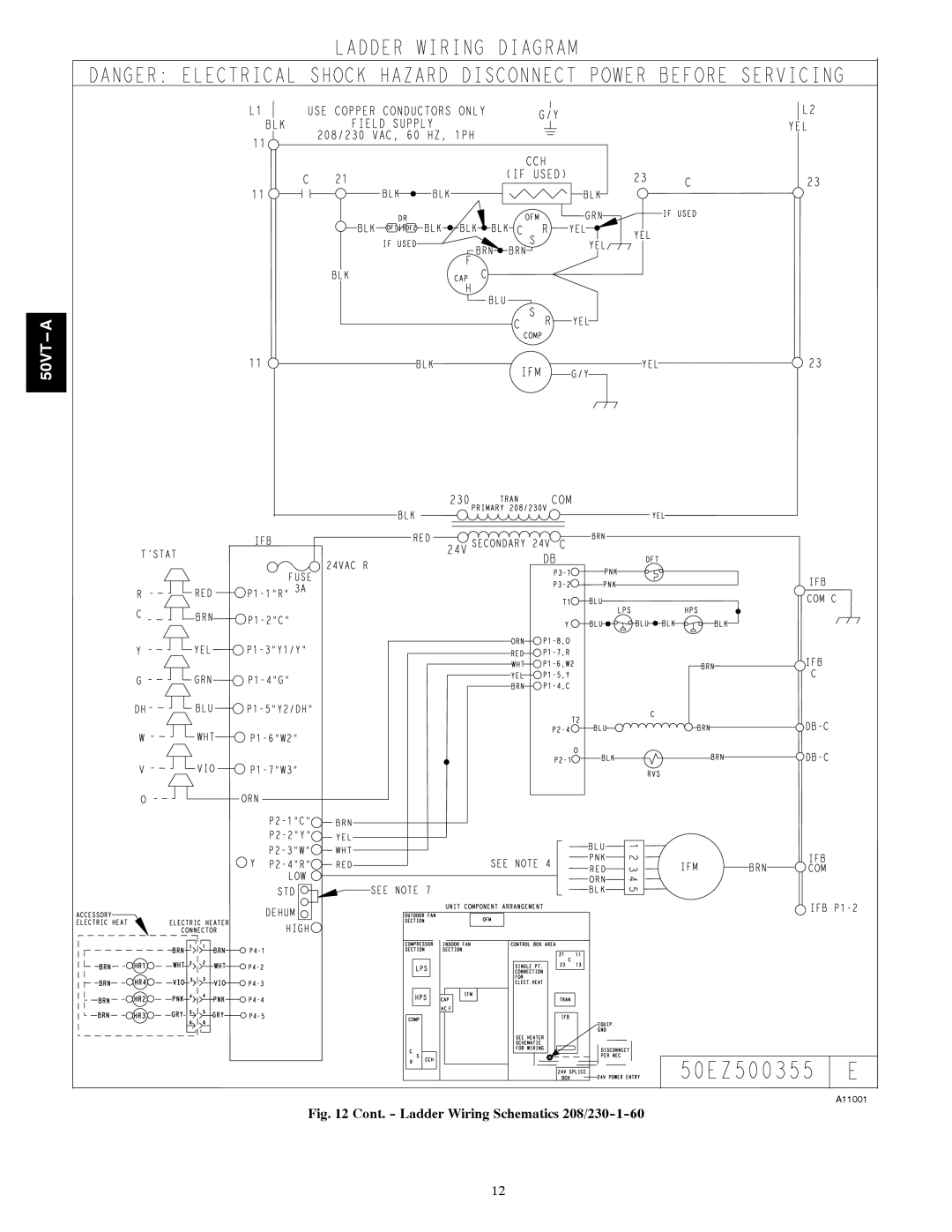 Carrier 50VT-A installation instructions Cont. Ladder Wiring Schematics 208/230-1-60 