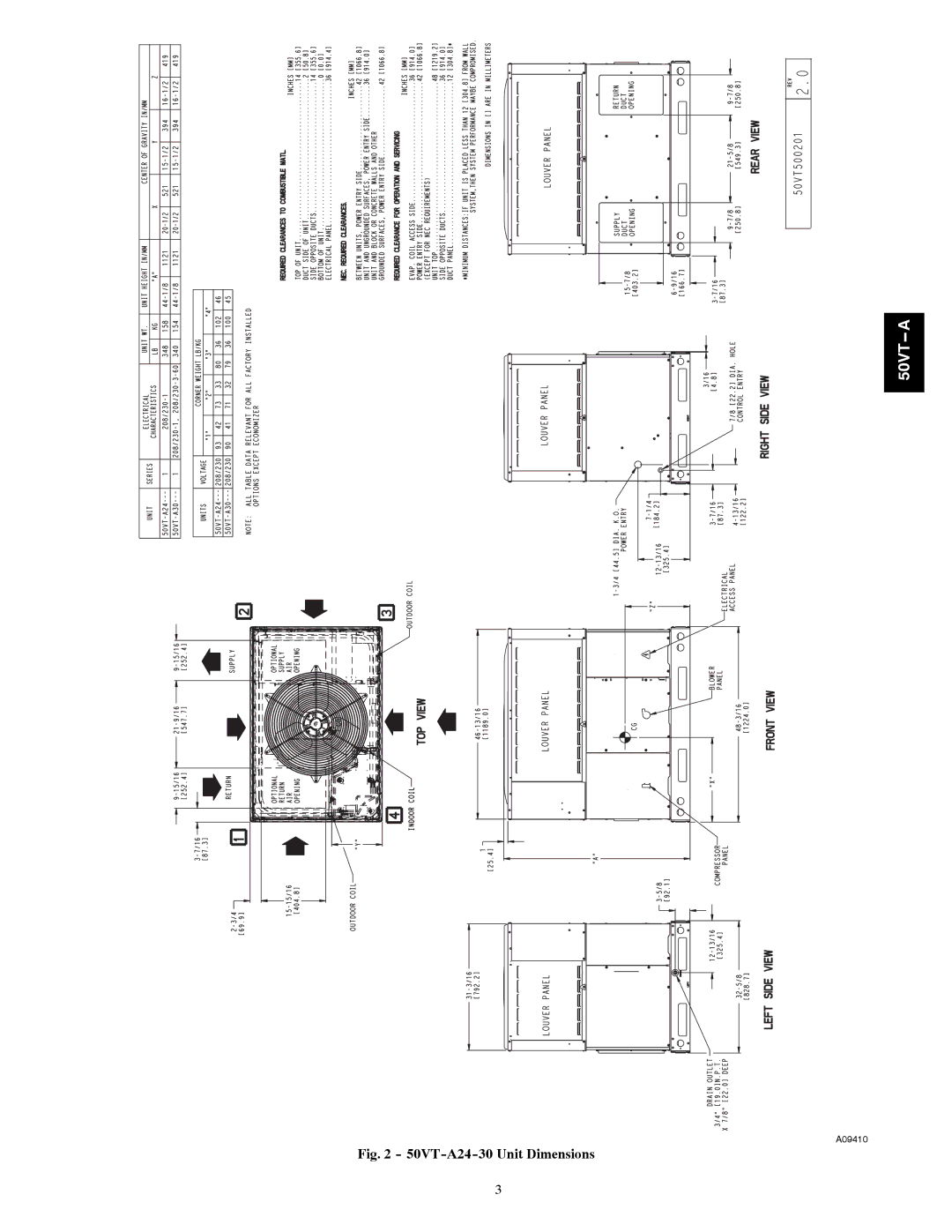 Carrier installation instructions 50VT-A24-30 Unit Dimensions 