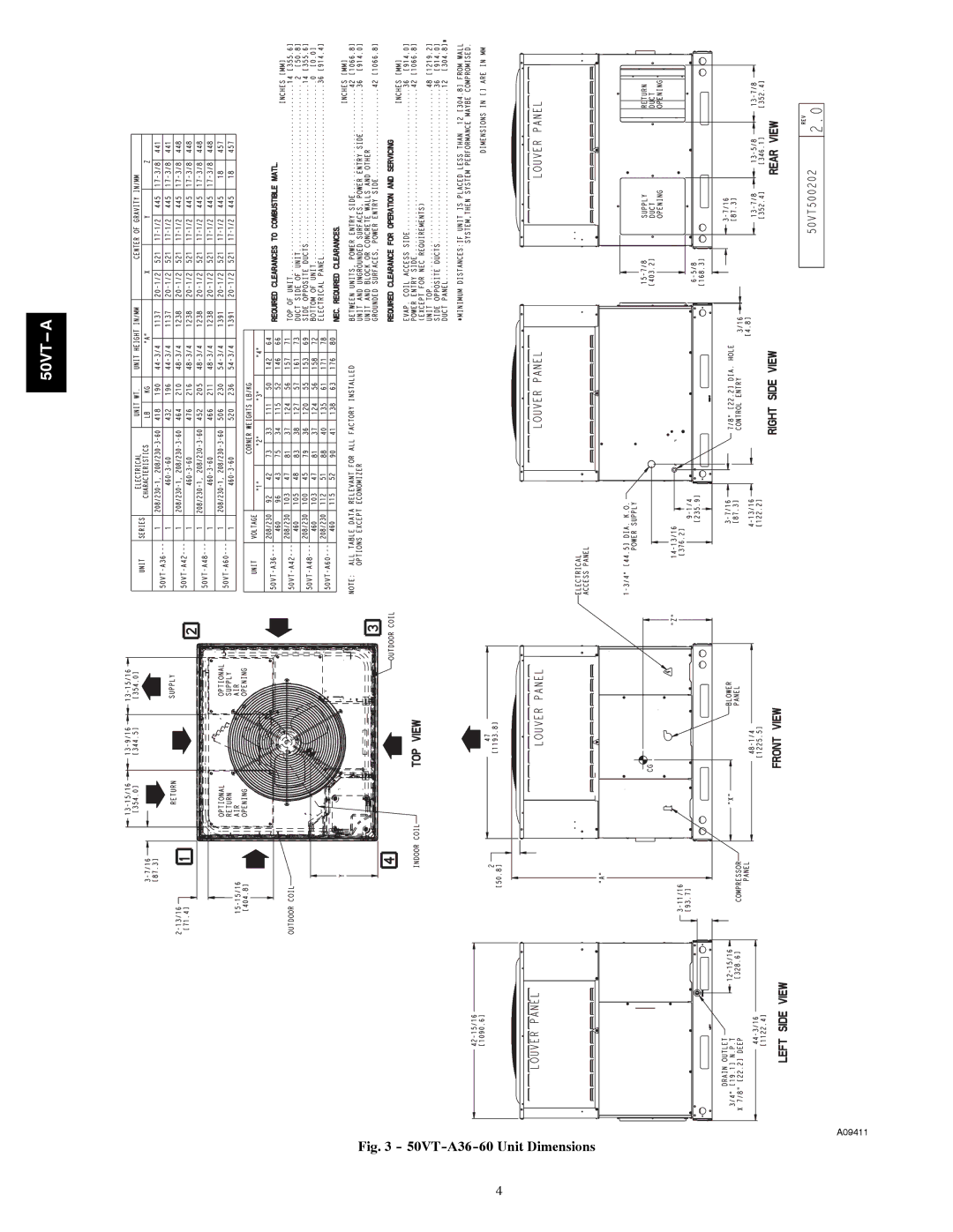 Carrier installation instructions 50VT-A36-60 Unit Dimensions 