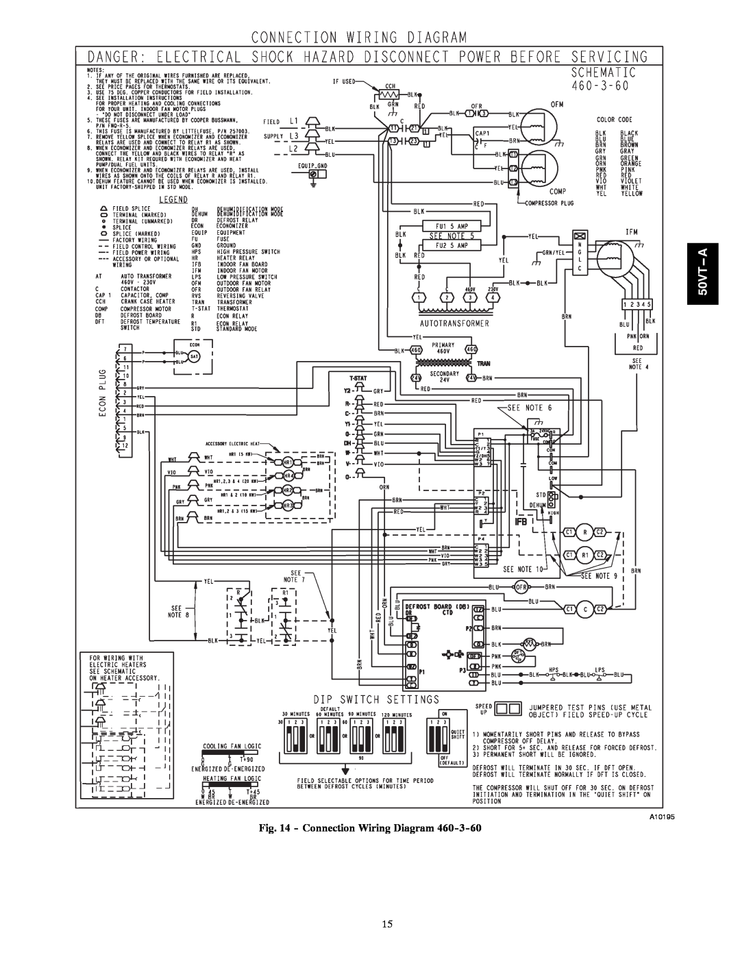Carrier 50VT-A installation instructions Connection Wiring Diagram, 50VT--A, A10195 