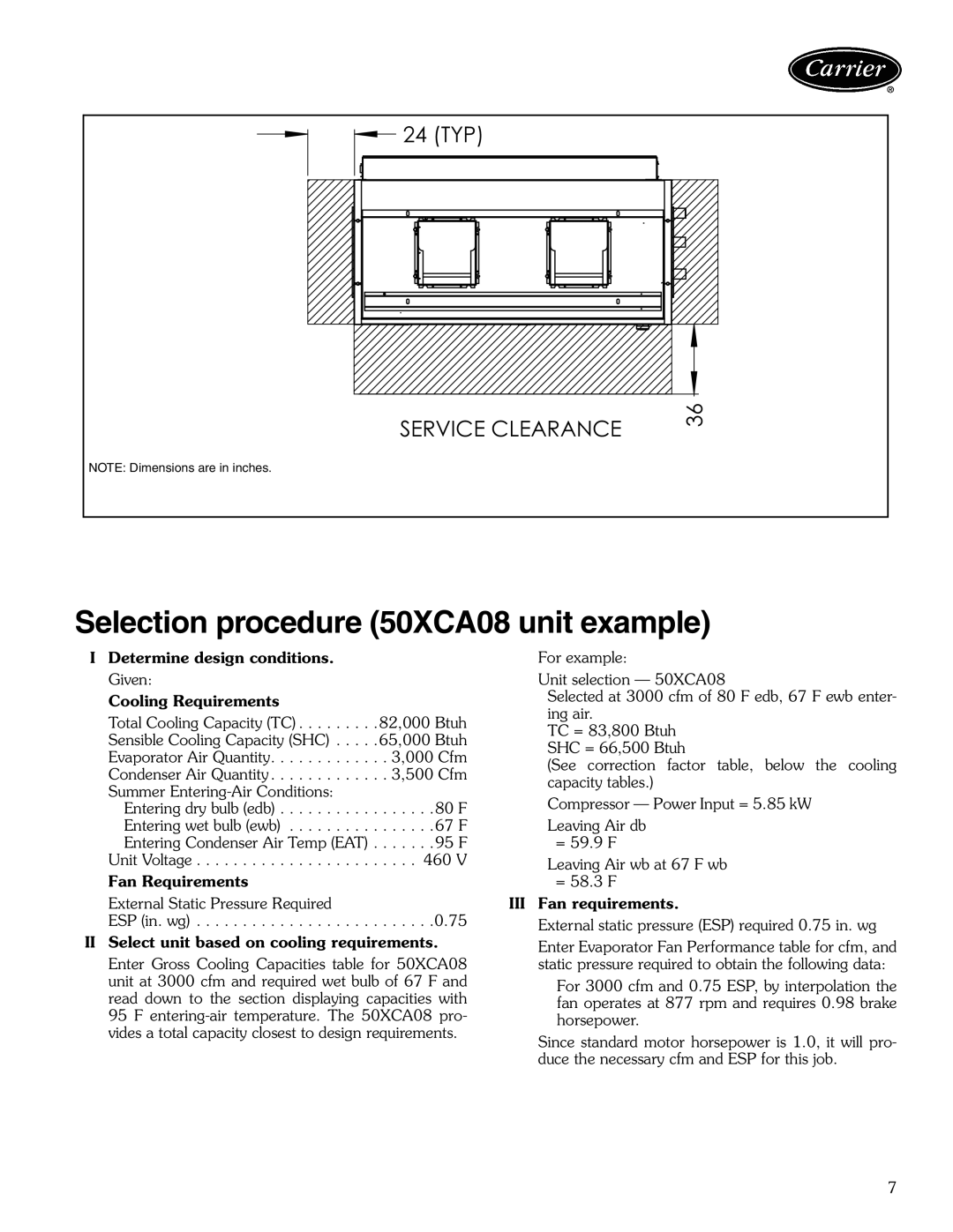 Carrier 50XCA06-24 manual Selection procedure 50XCA08 unit example 