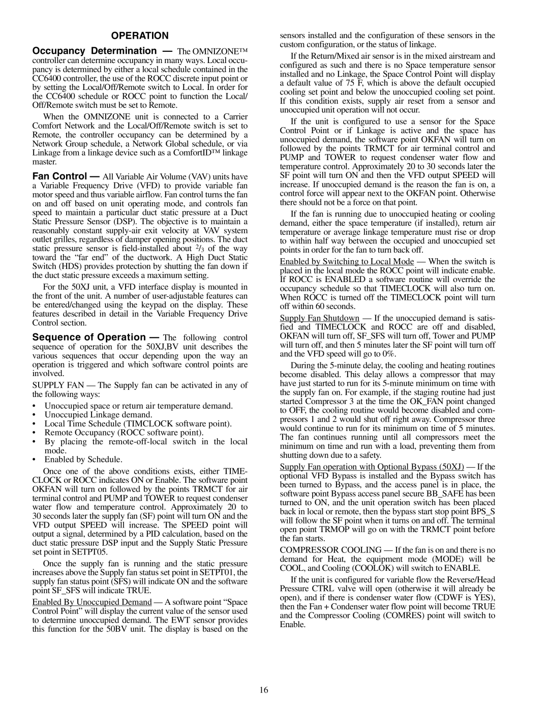 Carrier 50XJ064-104 specifications Operation 