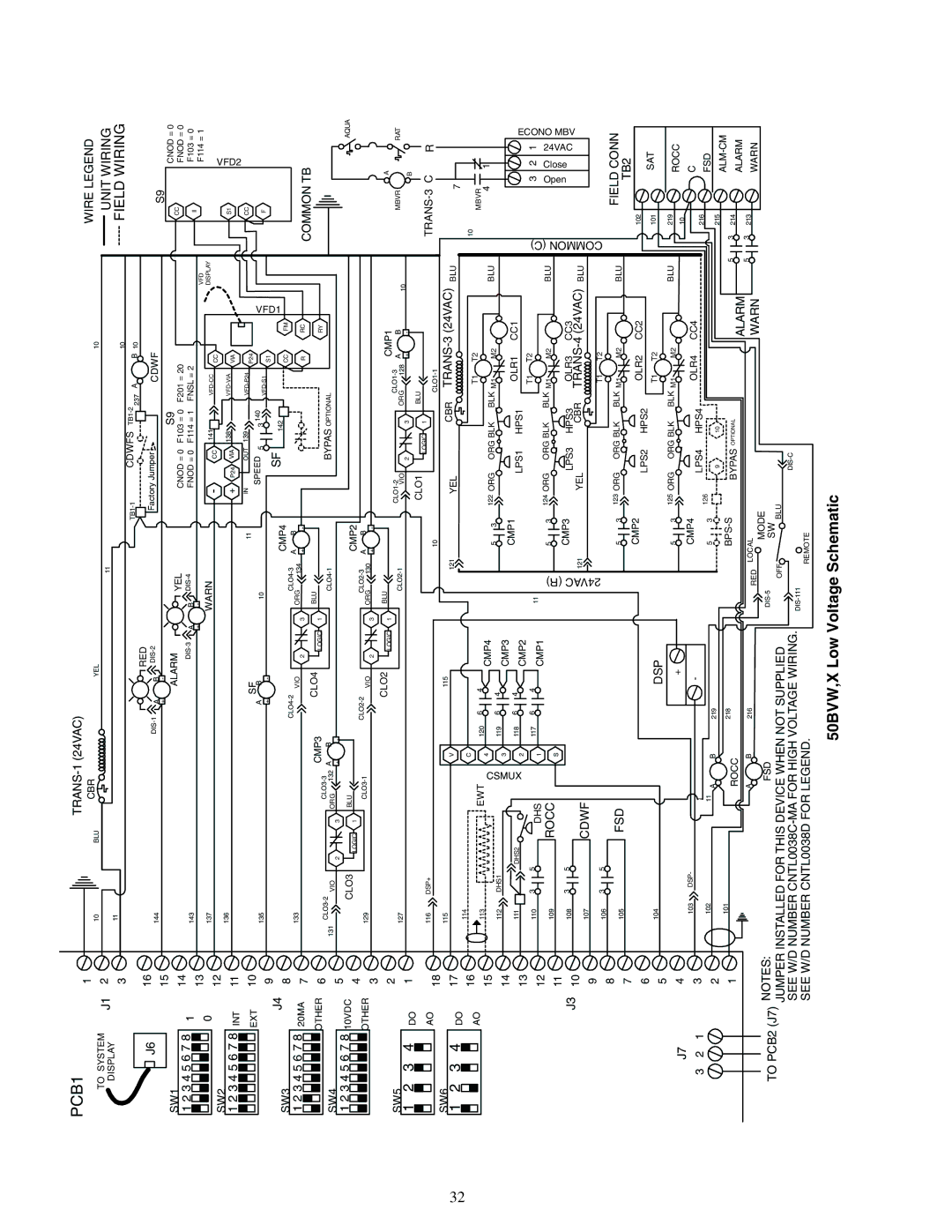 Carrier 50XJ064-104 specifications 50BVW,X Low Voltage Schematic, TRANS-3 24VAC BLU 