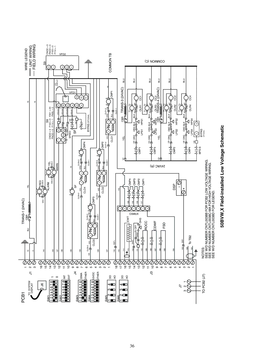 Carrier 50XJ064-104 specifications 50BVW,X Field-installed Low Voltage Schematic, Field Wiring 