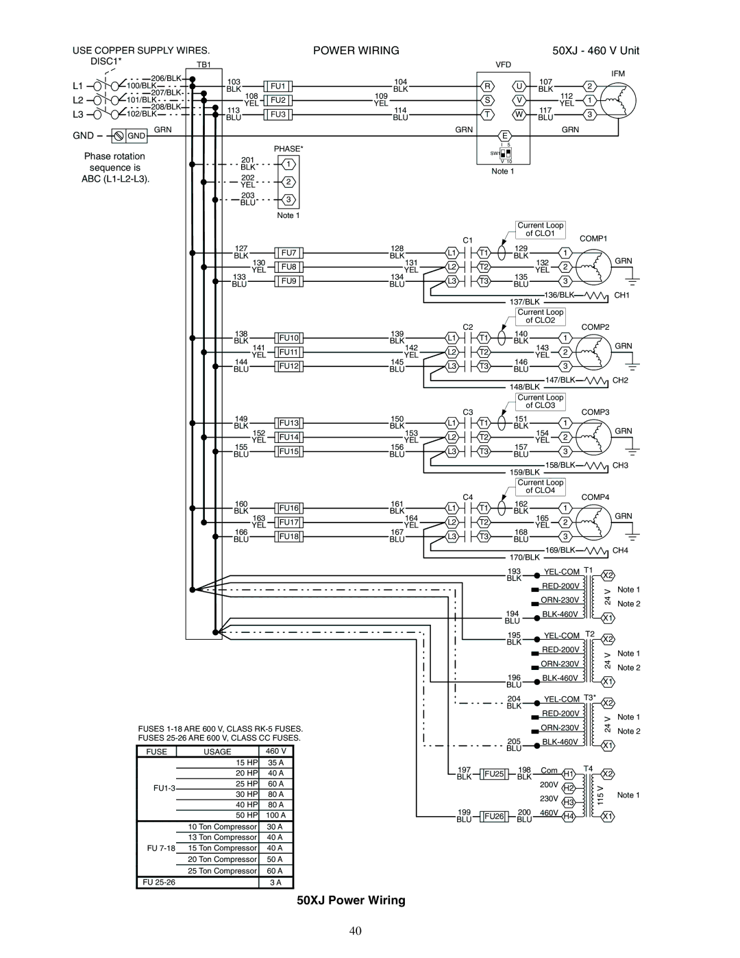 Carrier 50XJ064-104 specifications 50XJ Power Wiring 