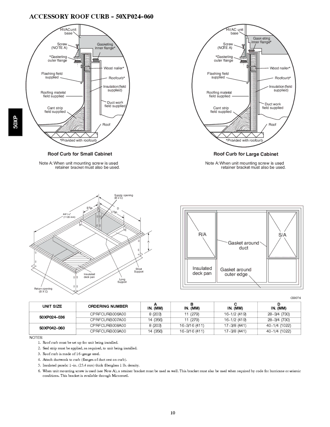 Carrier manual Accessory Roof Curb 50XP024-060, Ordering Number 