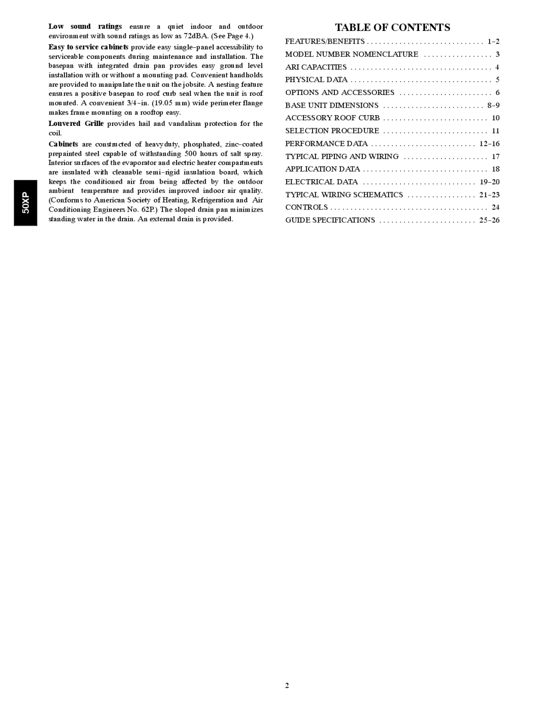 Carrier 50XP manual Table of Contents 