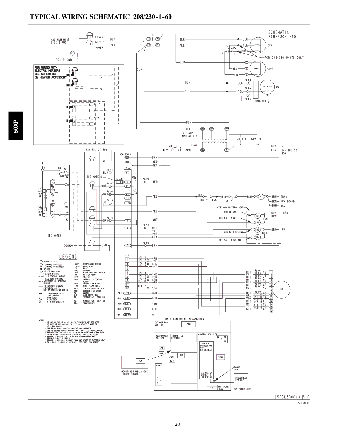 Carrier 50XP manual Typical Wiring Schematic 208/230-1-60 