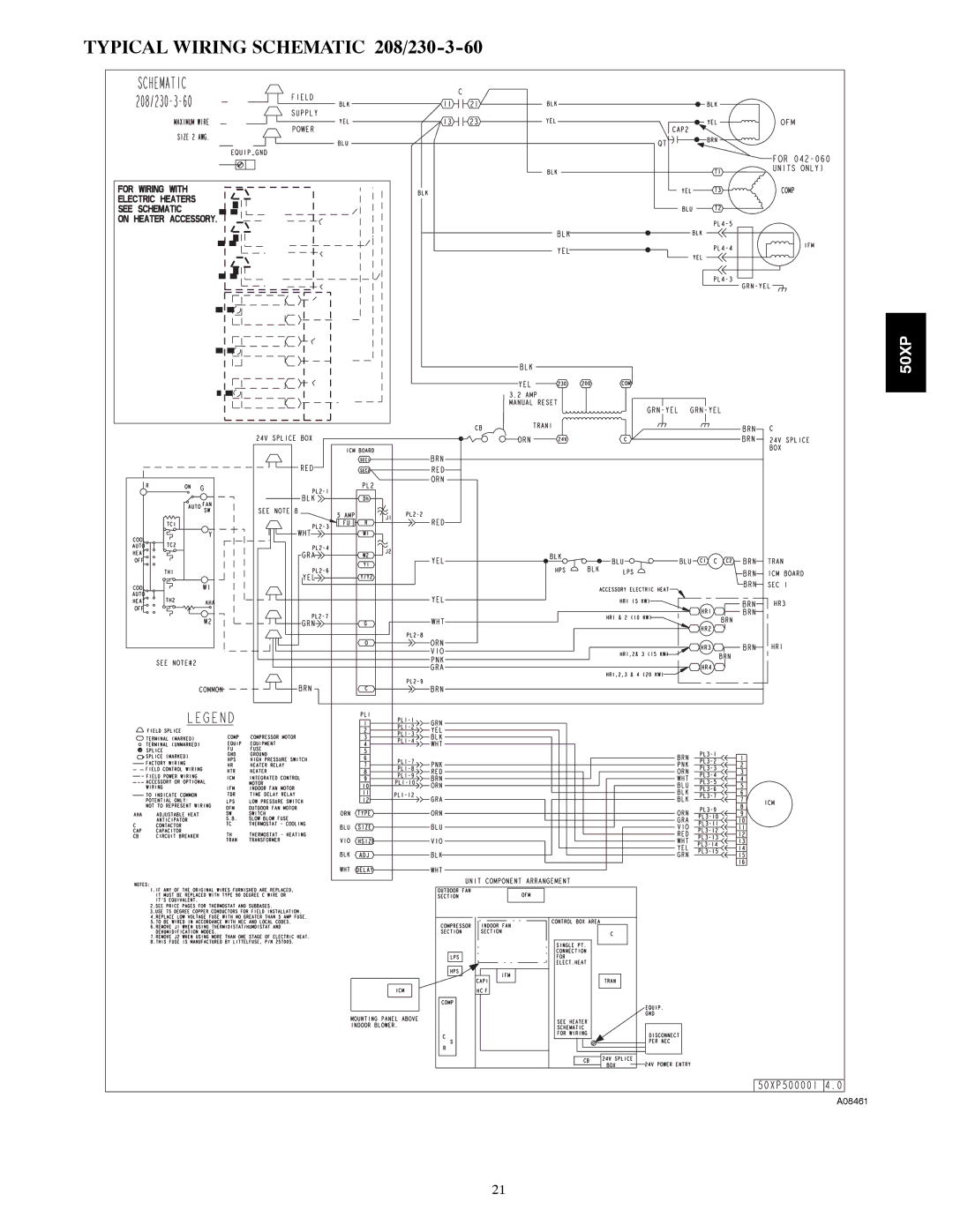 Carrier 50XP manual Typical Wiring Schematic 208/230-3-60 