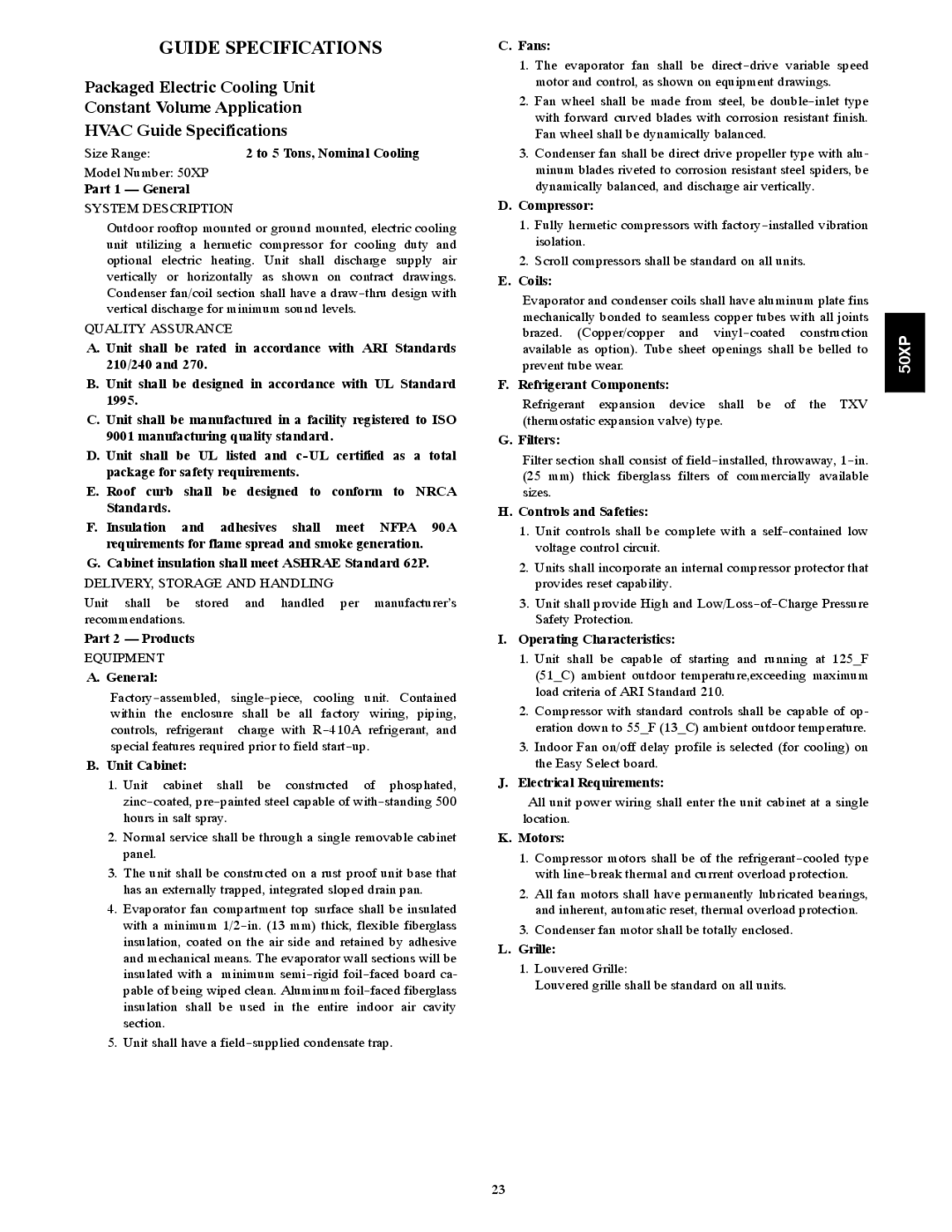 Carrier 50XP manual Guide Specifications 