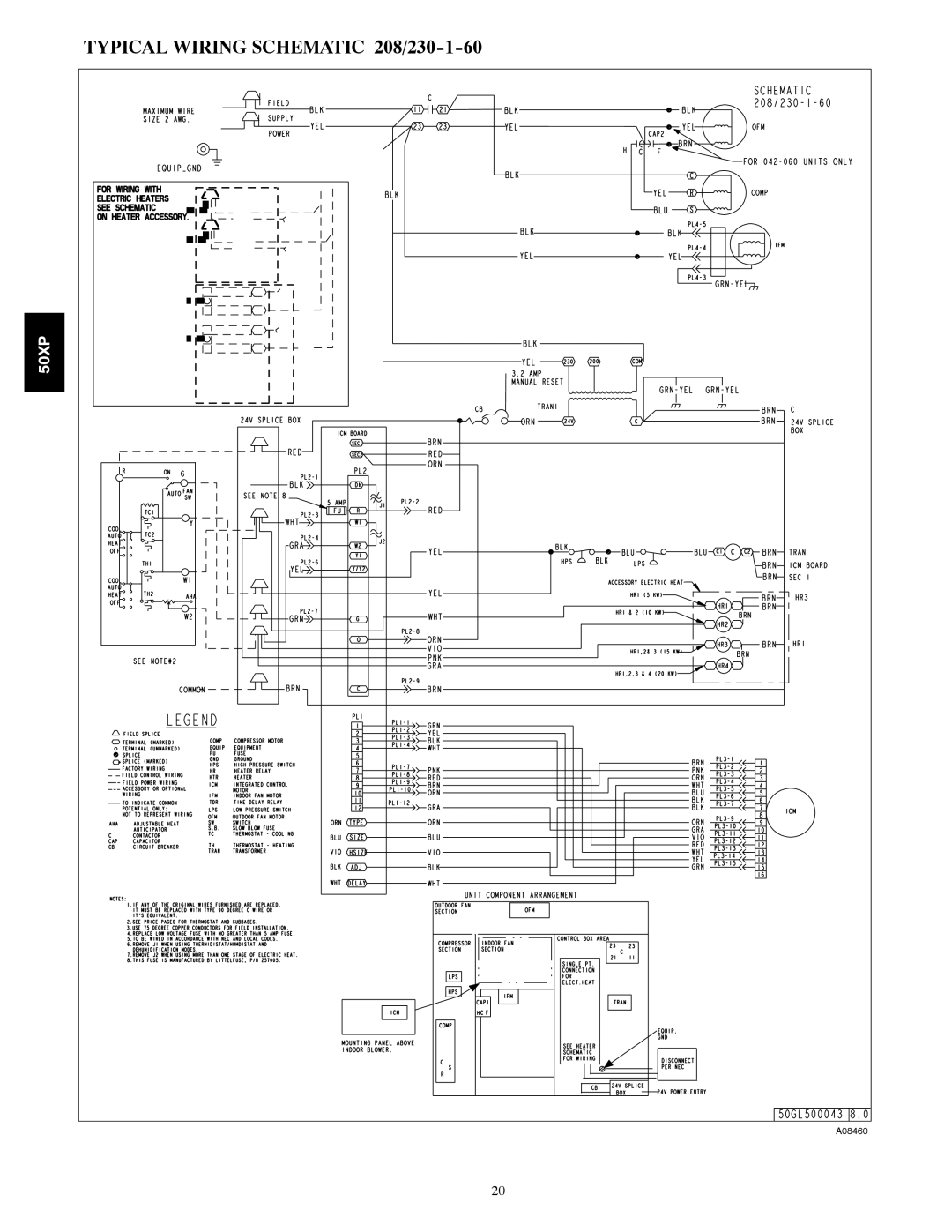 Carrier 50XP manual TYPICAL WIRING SCHEMATIC 208/230-1-60, A08460 