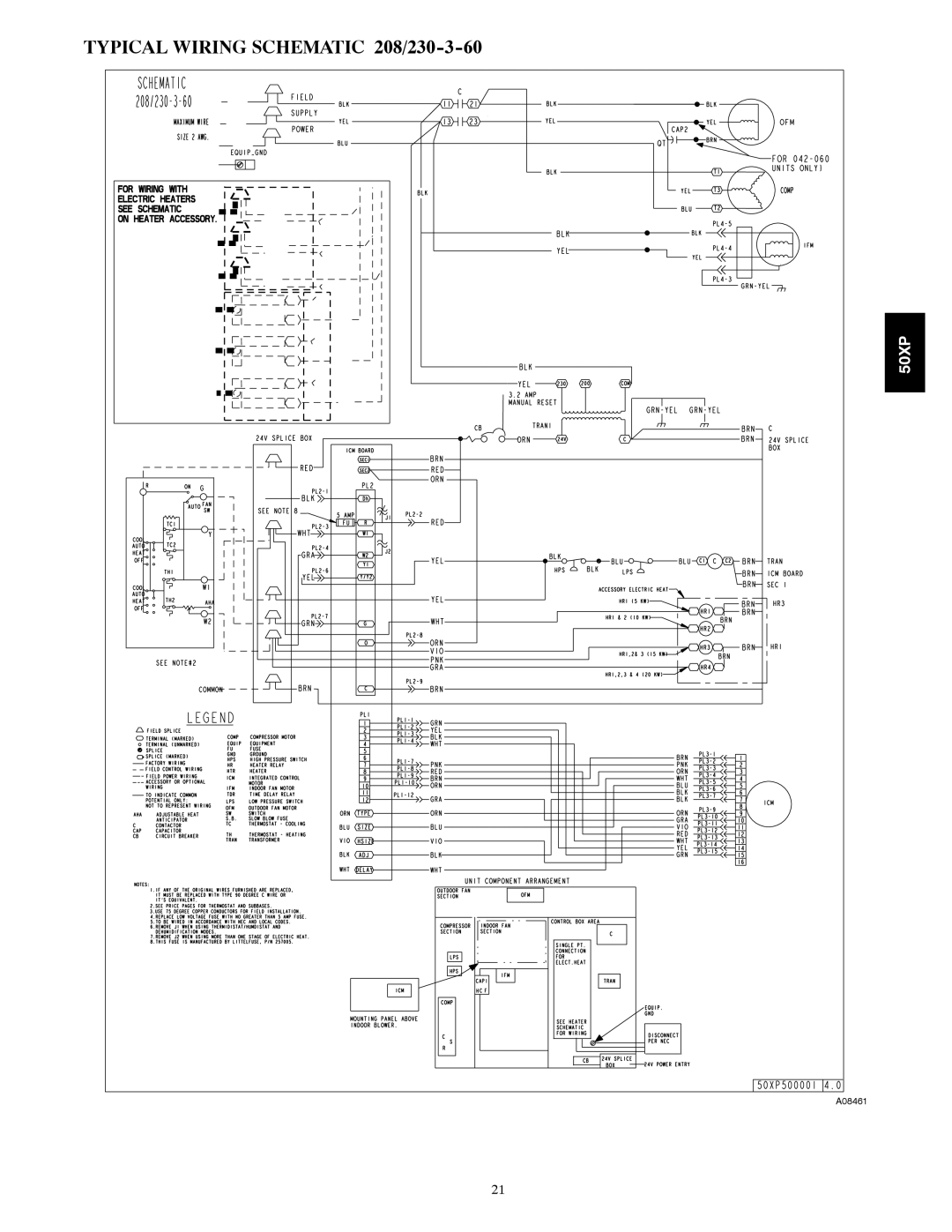 Carrier 50XP manual TYPICAL WIRING SCHEMATIC 208/230-3-60, A08461 