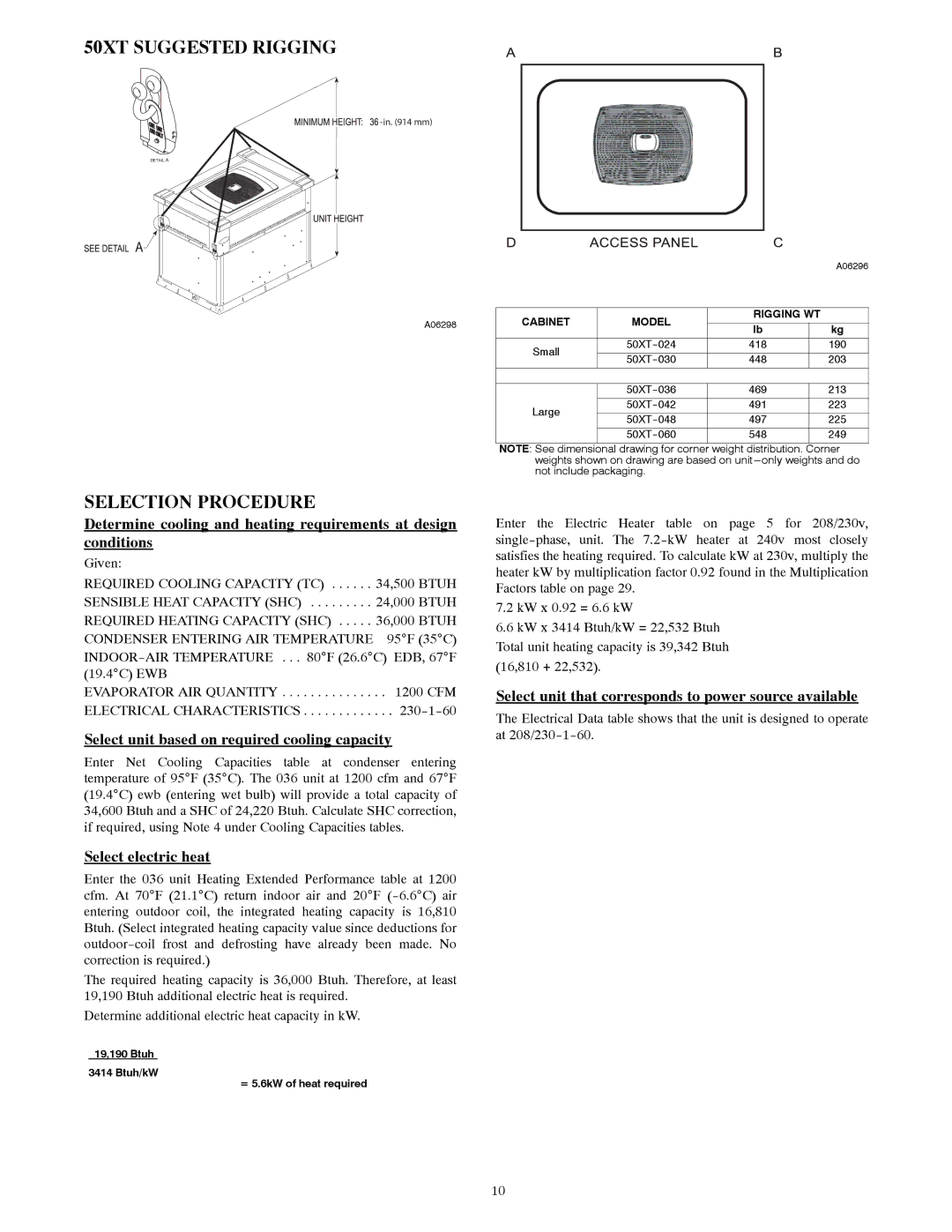 Carrier manual 50XT Suggested Rigging, Selection Procedure, Given 