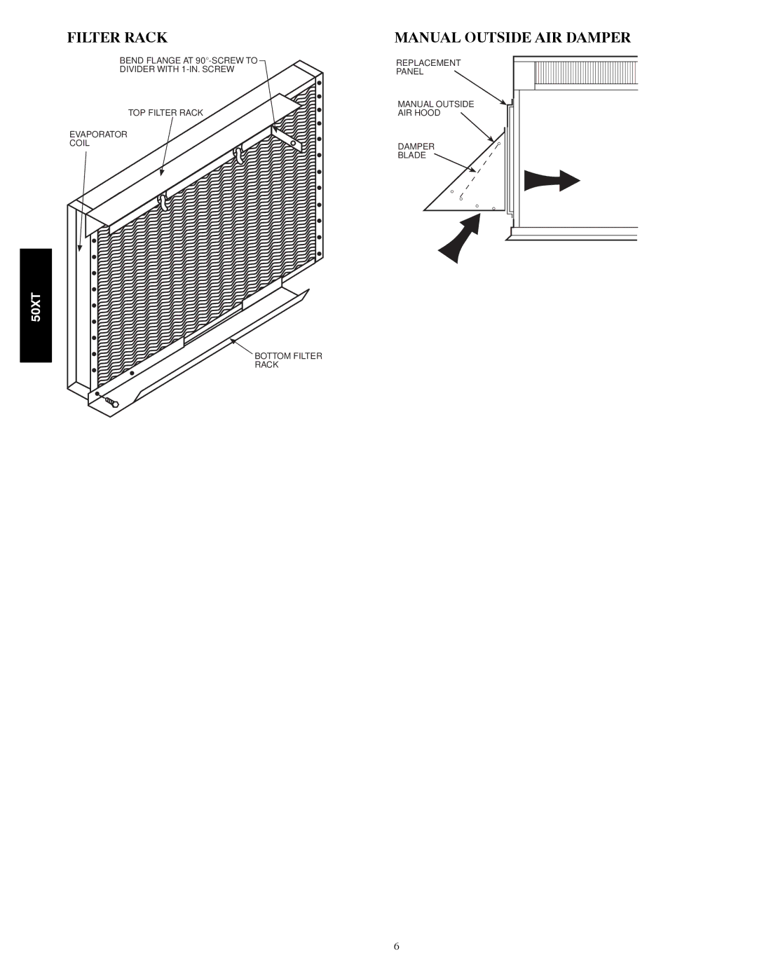 Carrier 50XT manual Filter Rack, Manual Outside AIR Damper 