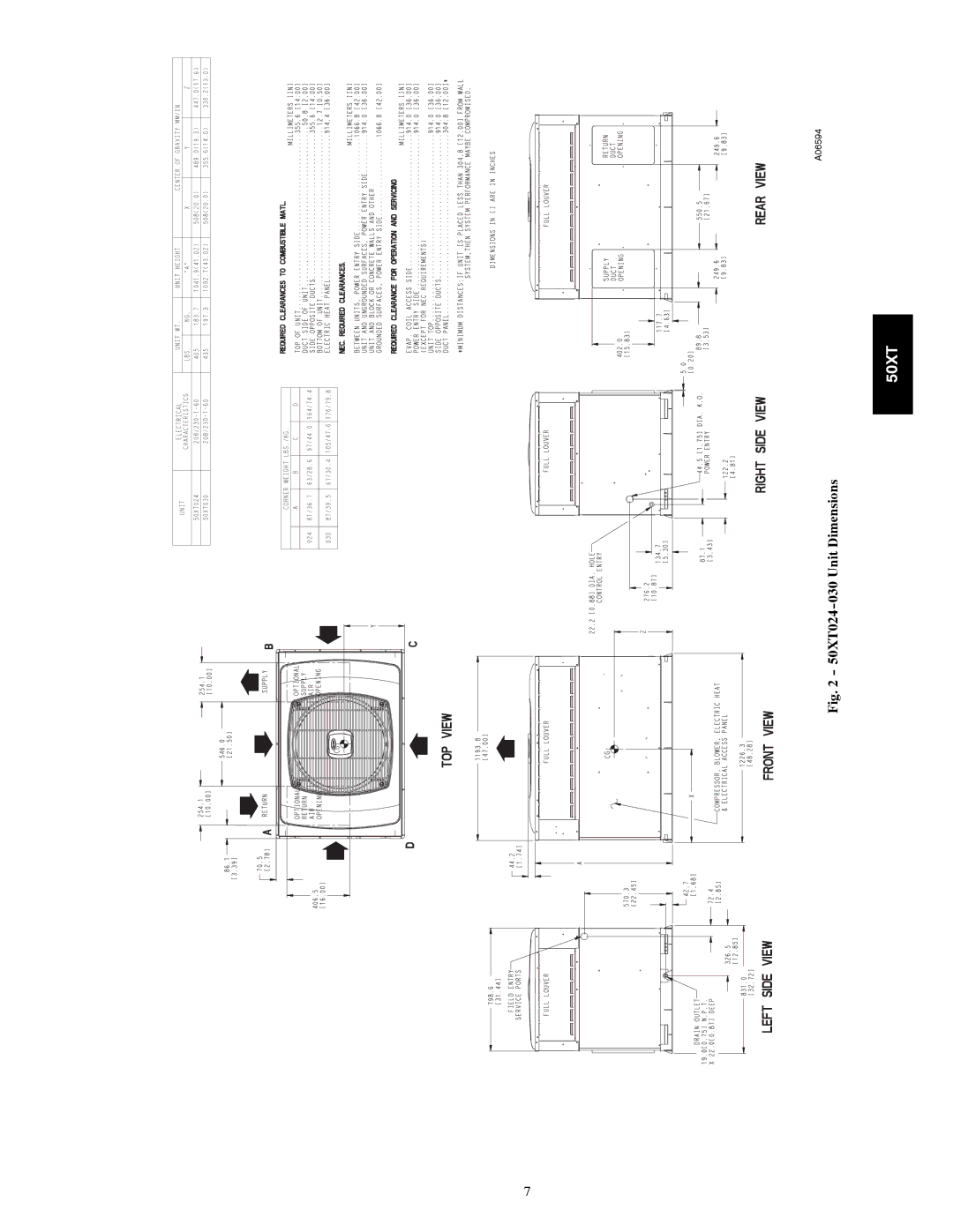 Carrier manual 50XT024-030 Unit Dimensions 