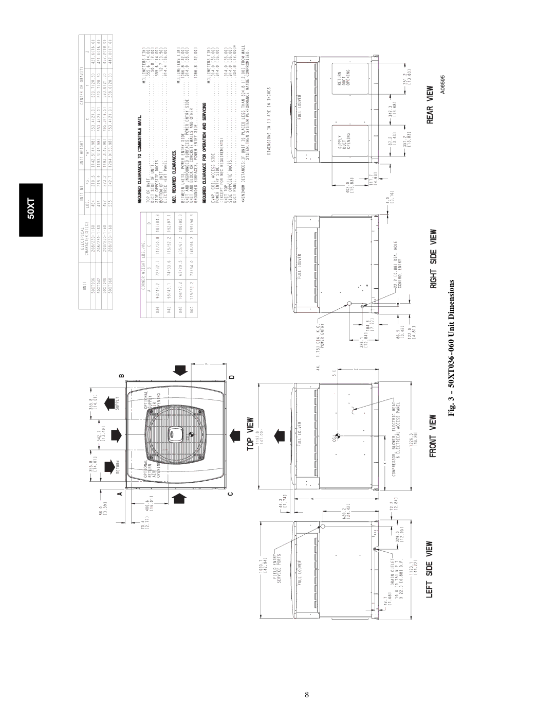 Carrier manual 50XT036-060 Unit Dimensions 