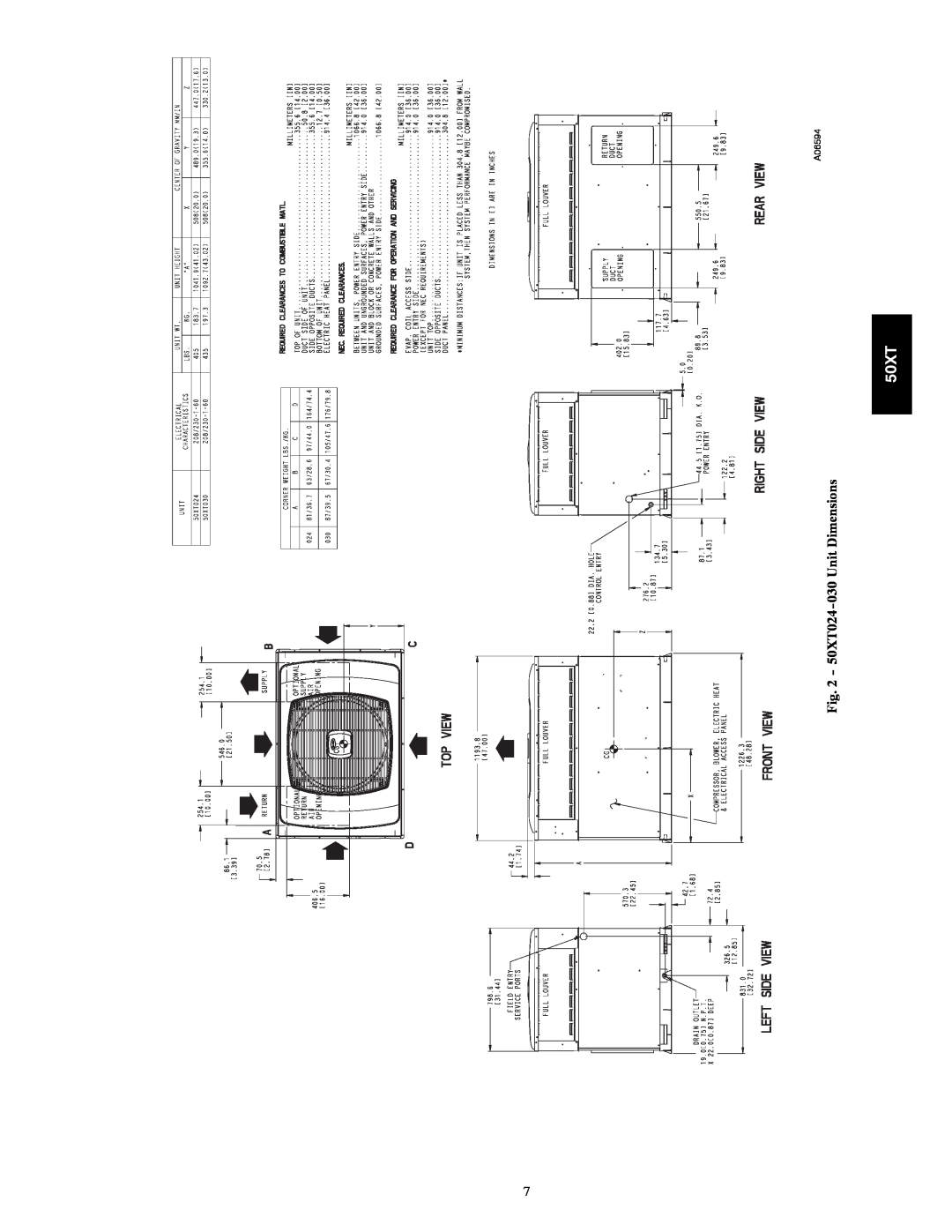 Carrier manual 50XT024-030Unit Dimensions, A06594 