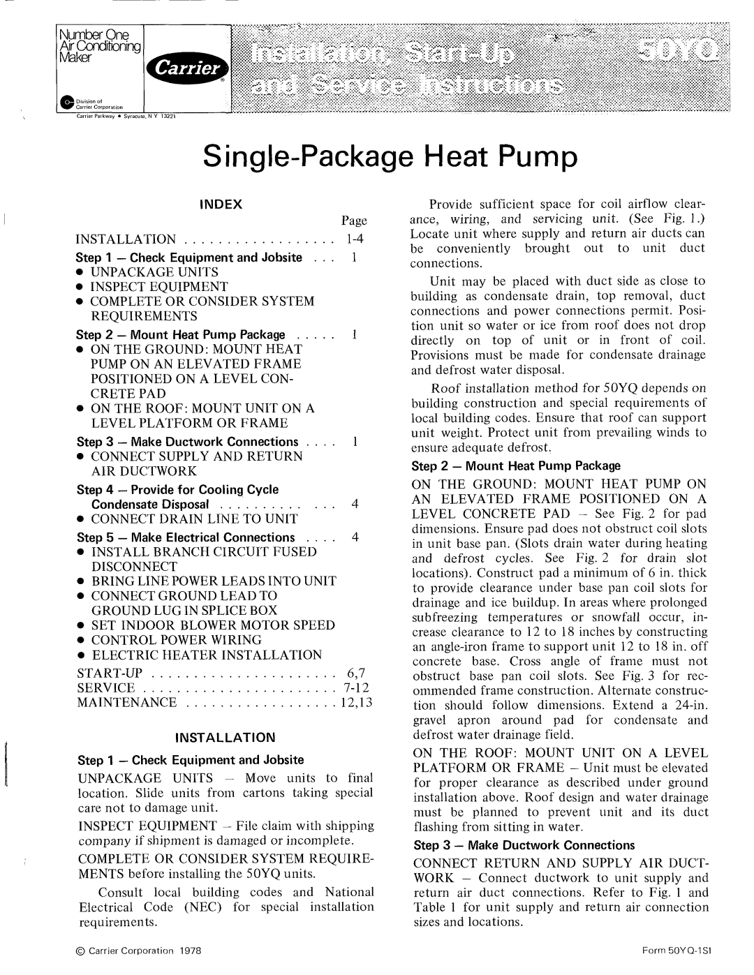 Carrier 50YQ manual 