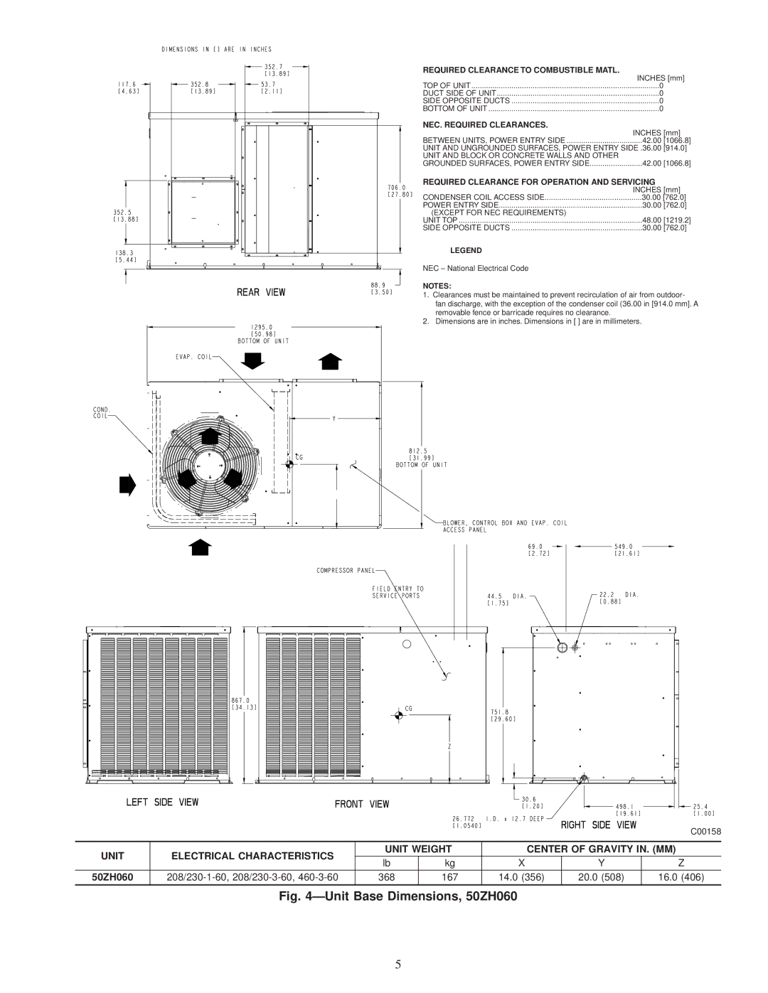 Carrier 50ZH024-060 instruction manual ÐUnit Base Dimensions, 50ZH060 