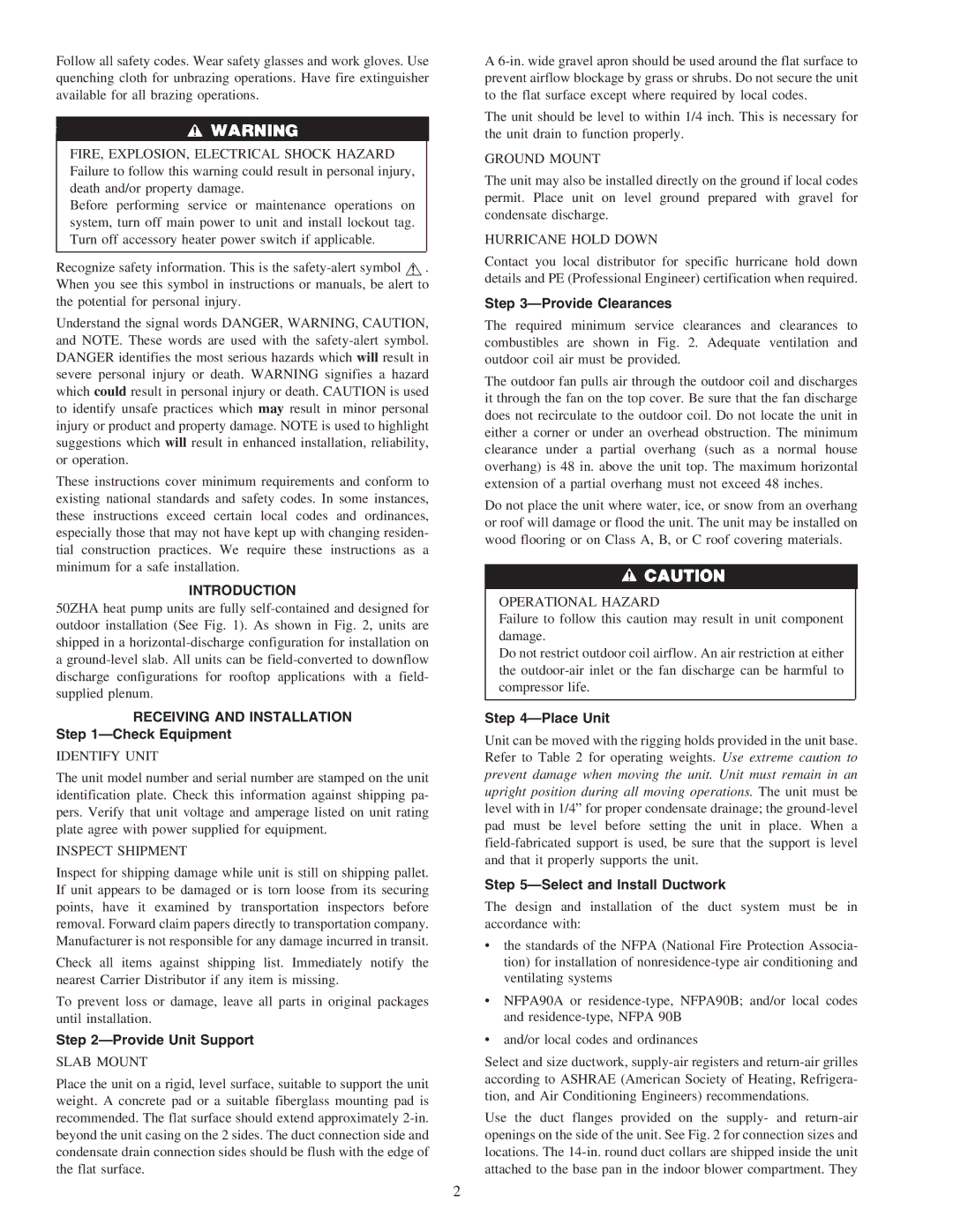 Carrier 50ZHA024-060 instruction manual Introduction 