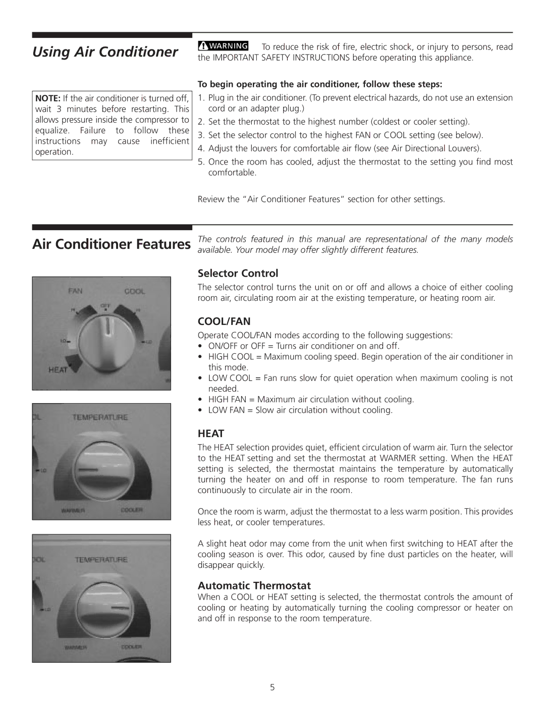 Carrier 52F manual Selector Control, Automatic Thermostat 