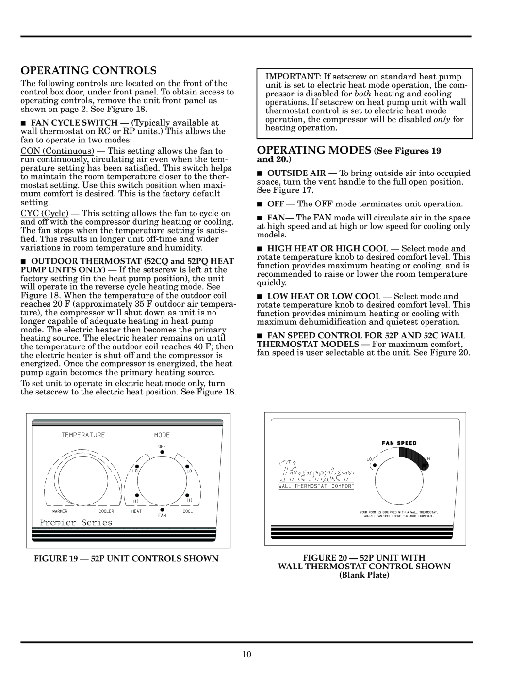 Carrier 52P owner manual Operating Controls, Operating Modes See Figures 