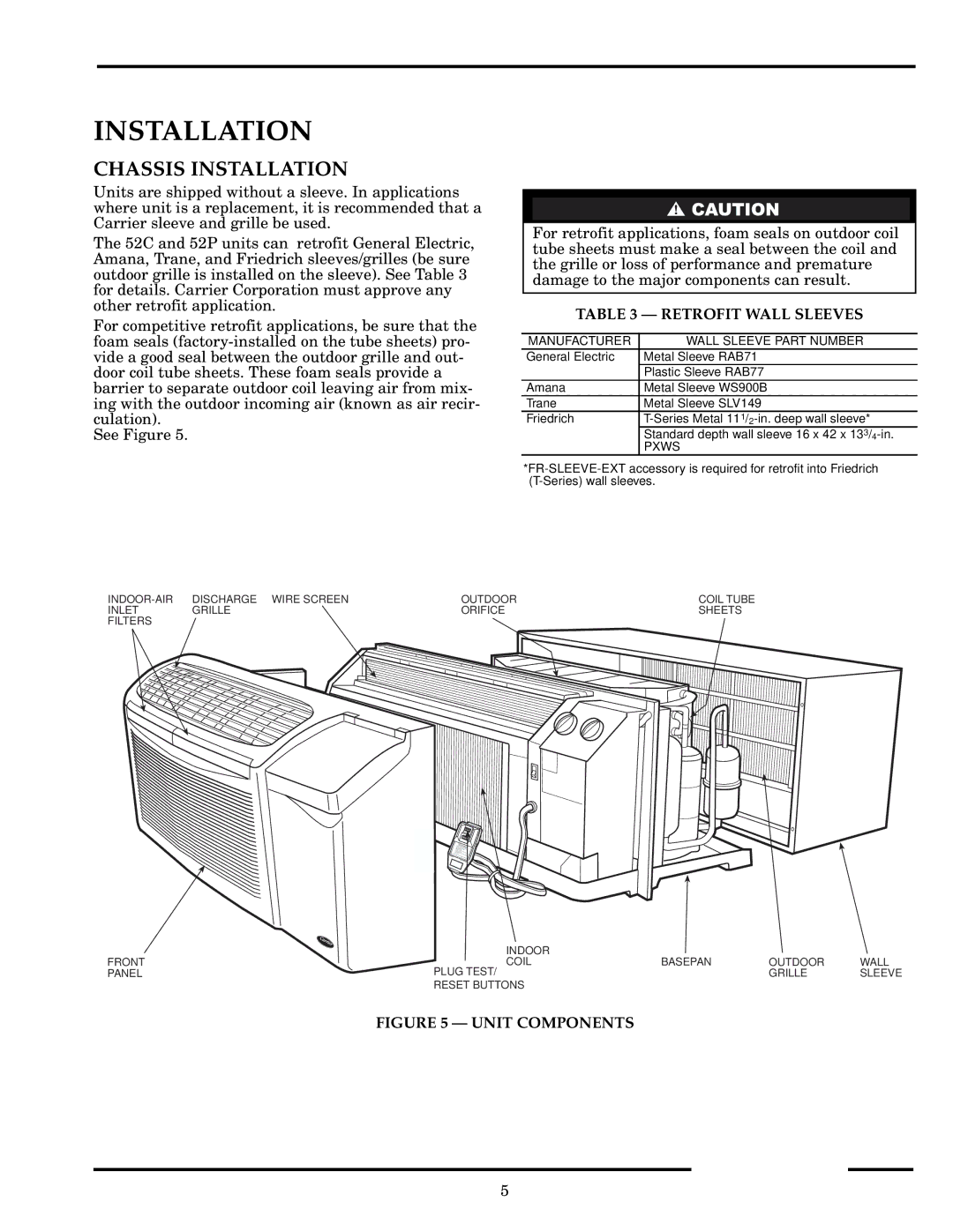 Carrier 52P owner manual Chassis Installation 