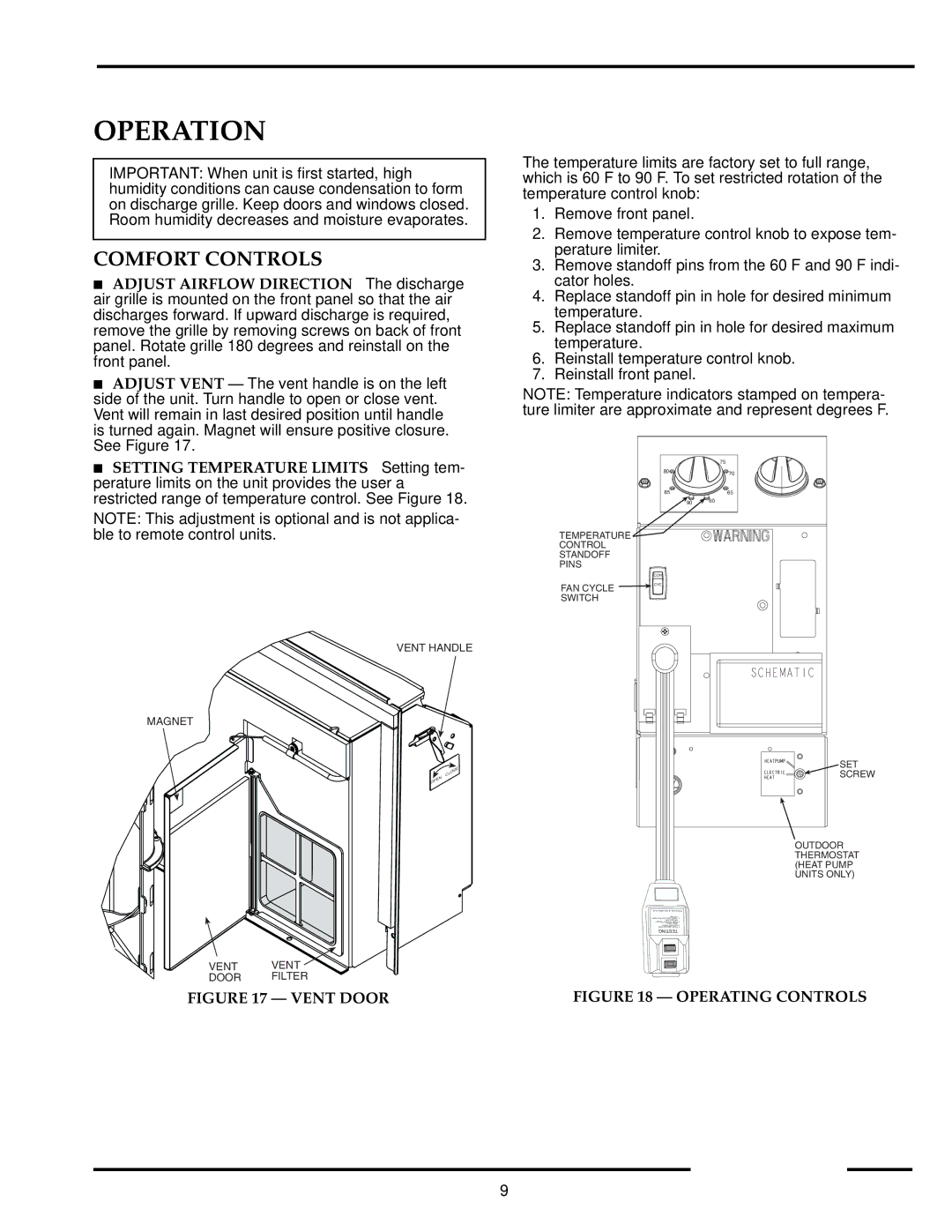 Carrier 52P owner manual Operation, Comfort Controls 