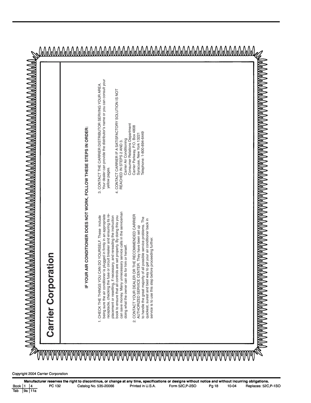 Carrier 52P owner manual Carrier Corporation, reserves, without incurring obligations 