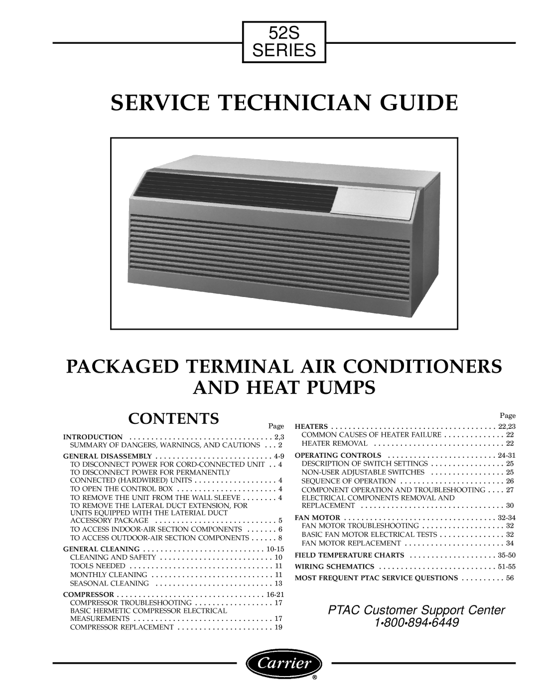 Carrier 52S manual Service Technician Guide, Contents 