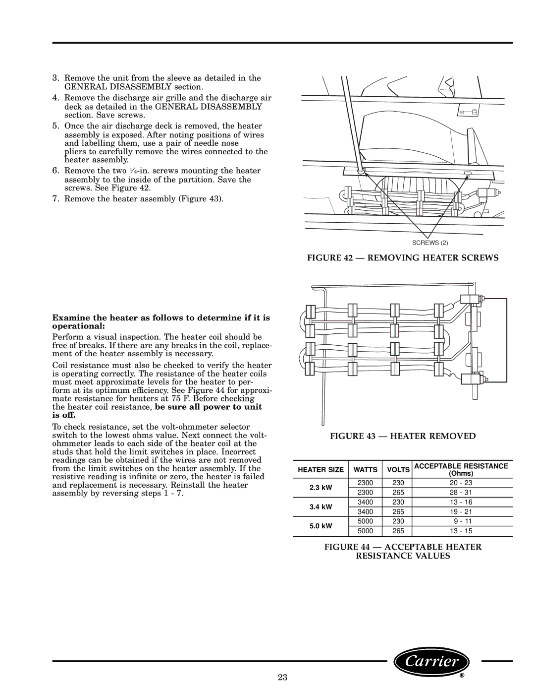 Carrier 52S manual Removing Heater Screws 