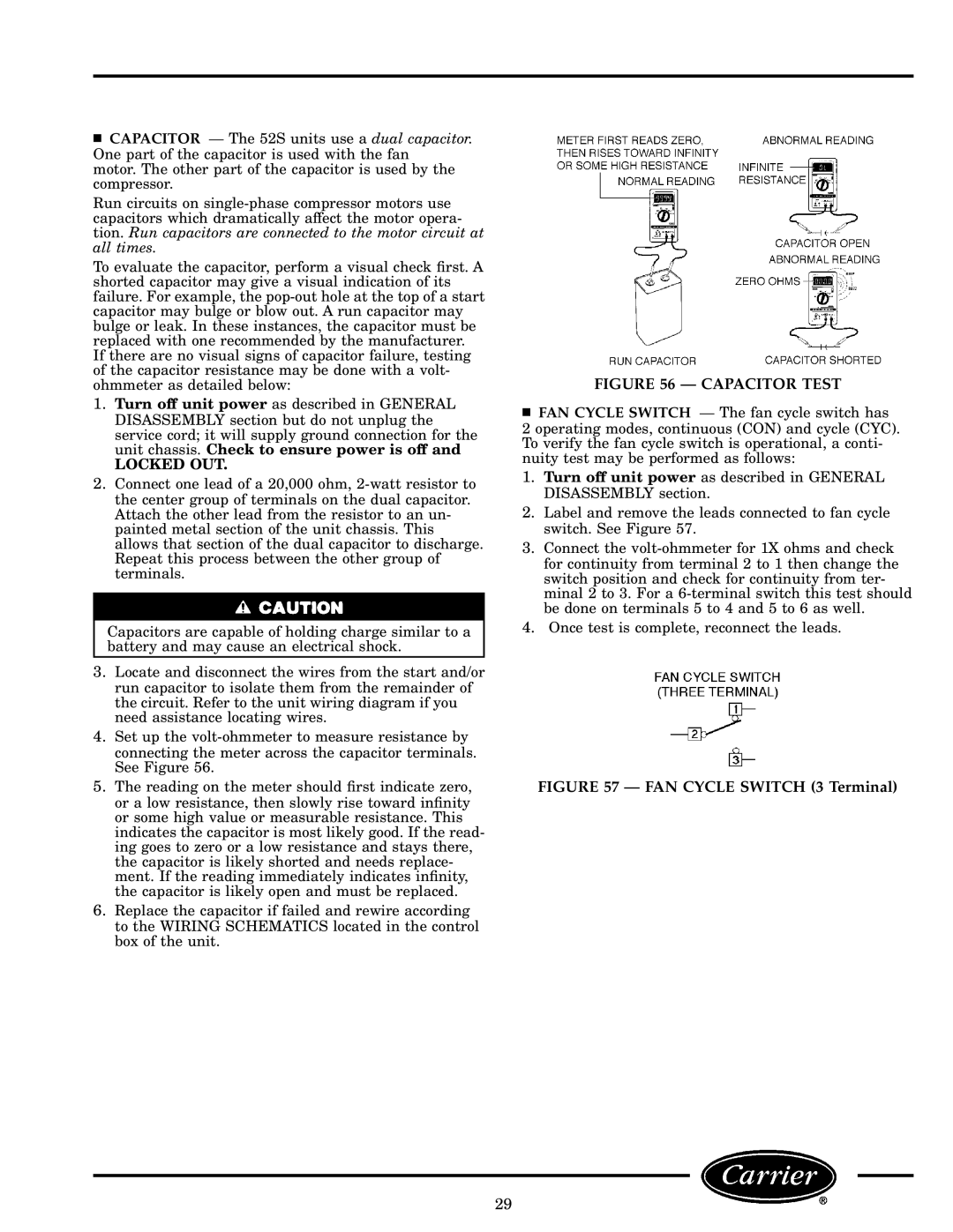 Carrier 52S manual Locked OUT, Capacitor Test 