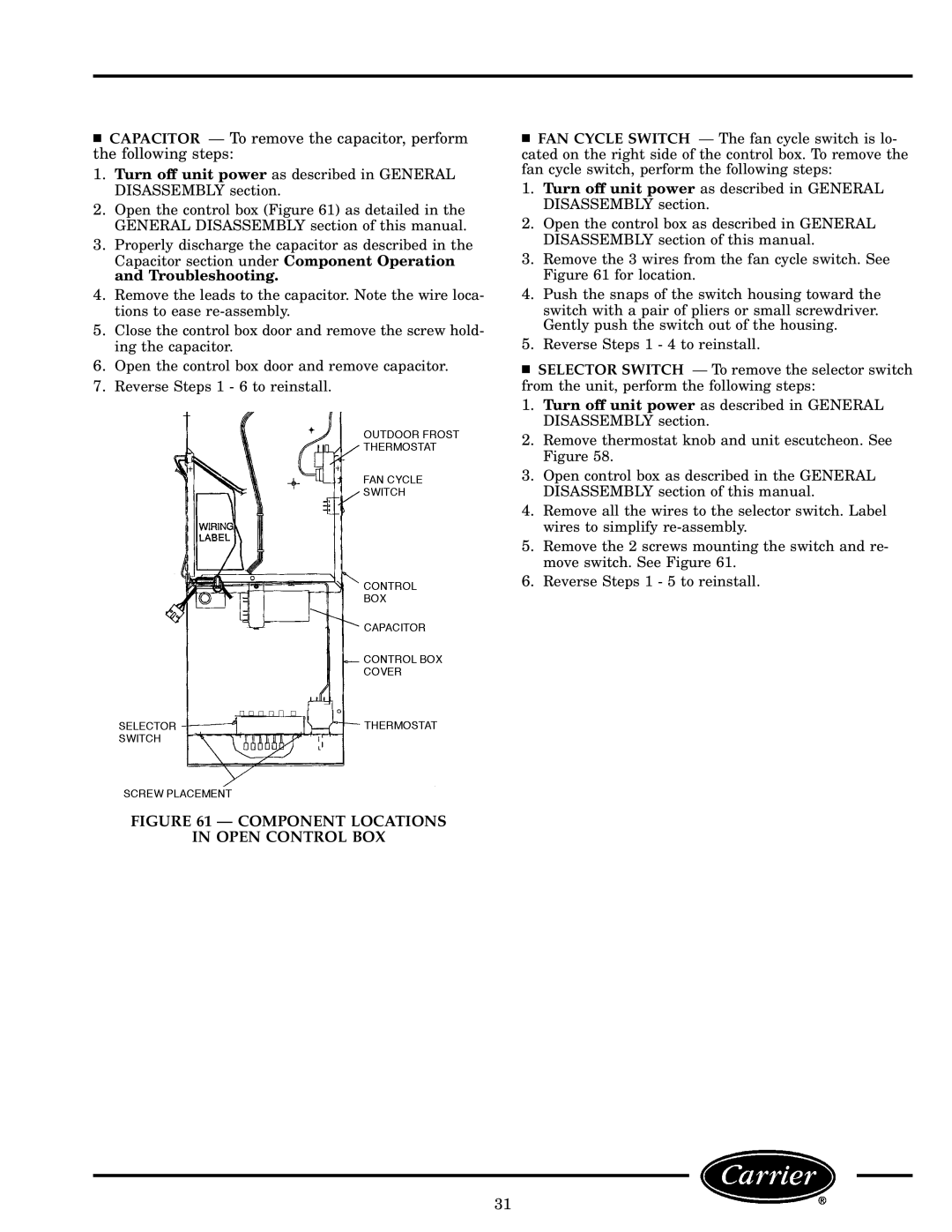 Carrier 52S manual Component Locations Open Control BOX 