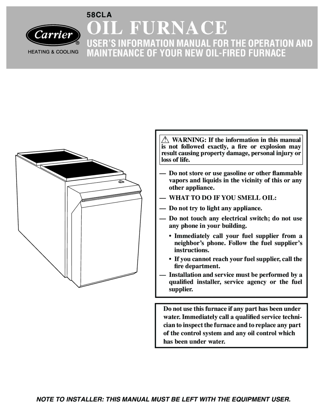 Carrier 58CLA manual OIL Furnace 