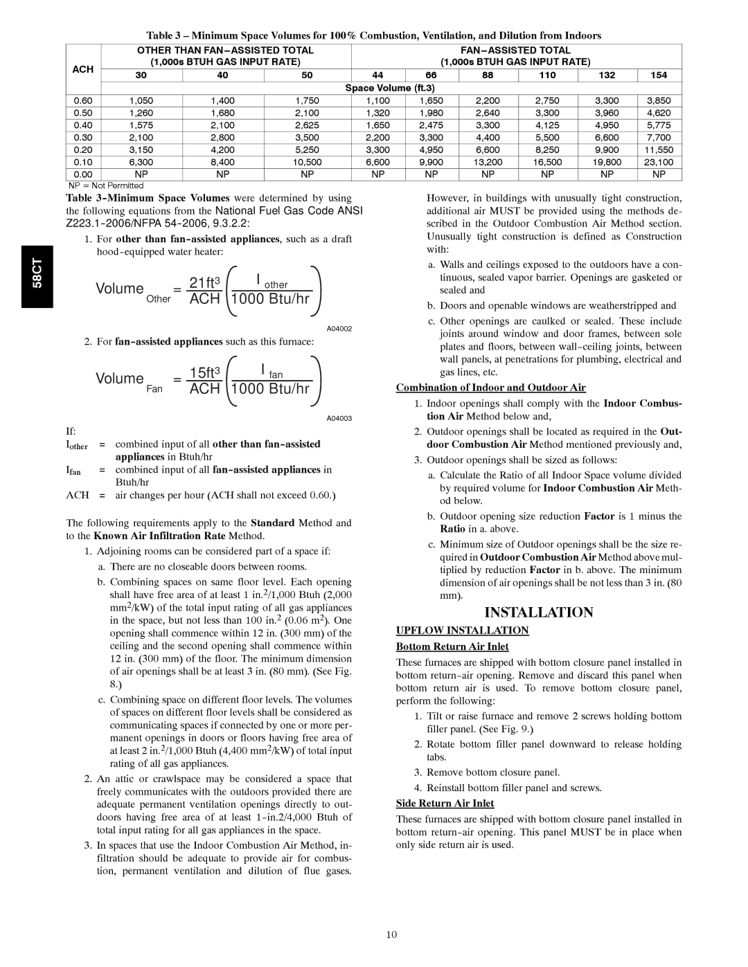 Carrier 58CTA/CTX instruction manual Upflow Installation 