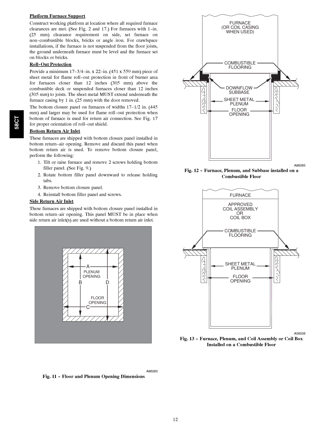 Carrier 58CTA/CTX instruction manual Platform Furnace Support, Roll-Out Protection 