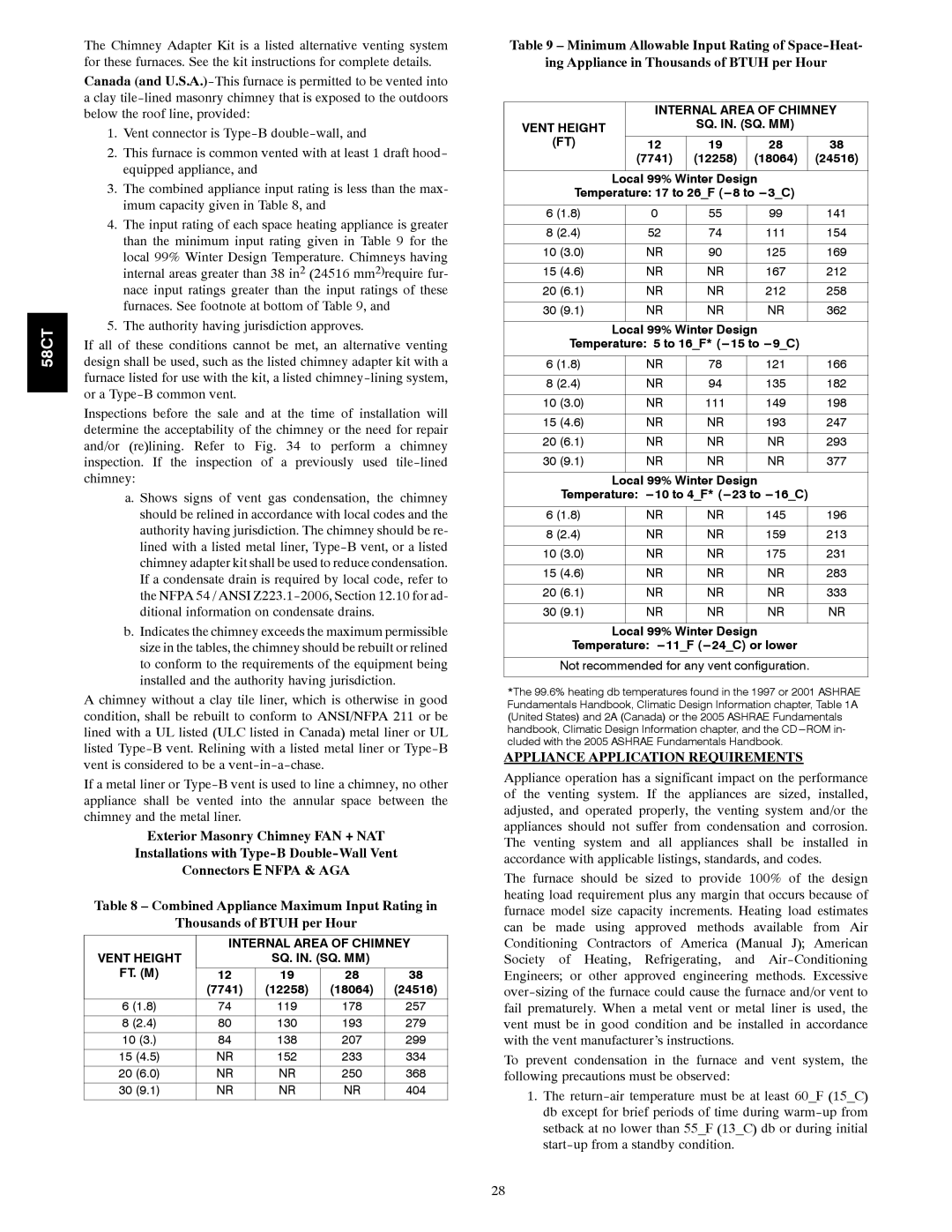 Carrier 58CTA/CTX instruction manual Appliance Application Requirements, Internal Area of Chimney, Vent Height 