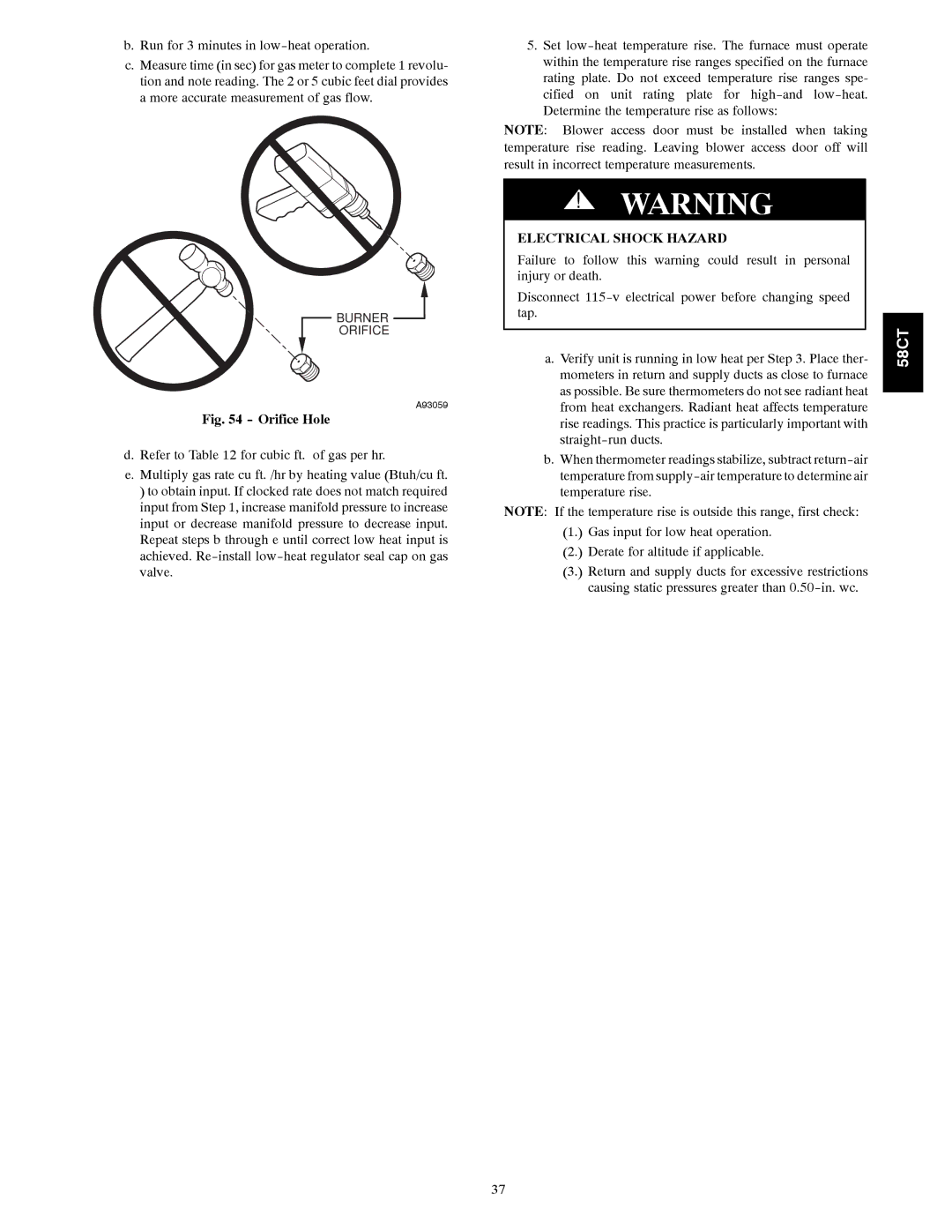 Carrier 58CTA/CTX instruction manual Orifice Hole 