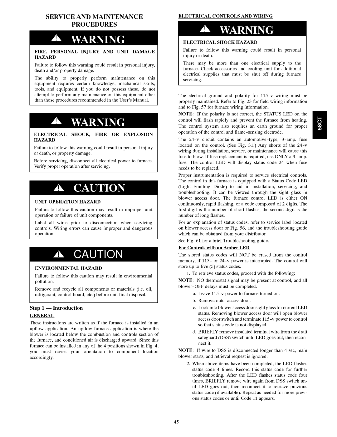 Carrier 58CTA/CTX instruction manual Service and Maintenance Procedures, Introduction 