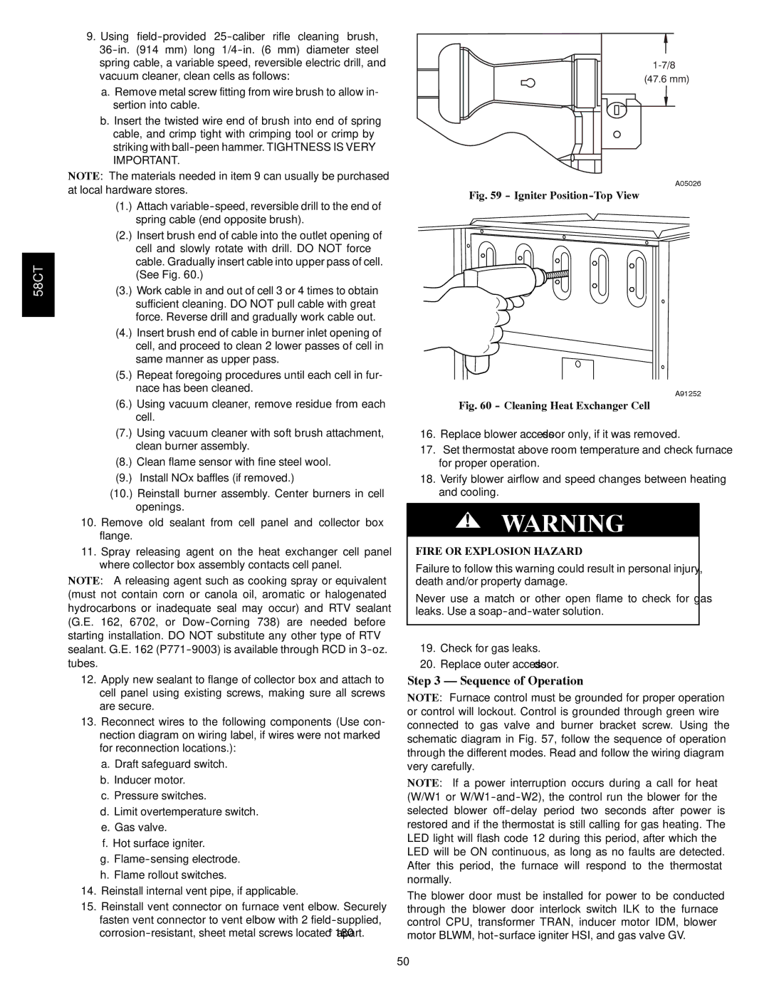 Carrier 58CTA/CTX instruction manual Sequence of Operation, Igniter Position-Top View 