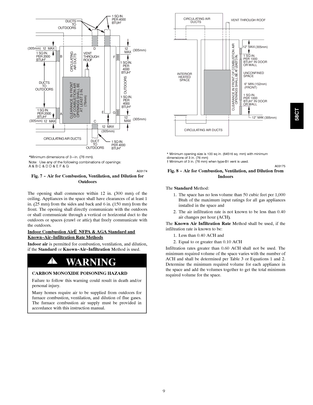 Carrier 58CTA/CTX instruction manual Air for Combustion, Ventilation, and Dilution for Outdoors 