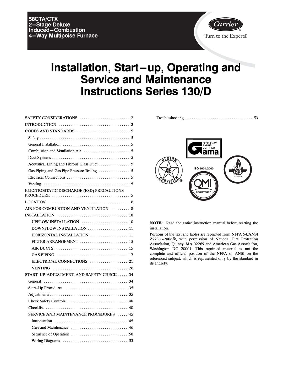 Carrier 58CTA/CTX instruction manual Installation, Start---up,Operating and, WayMultipoise Furnace 