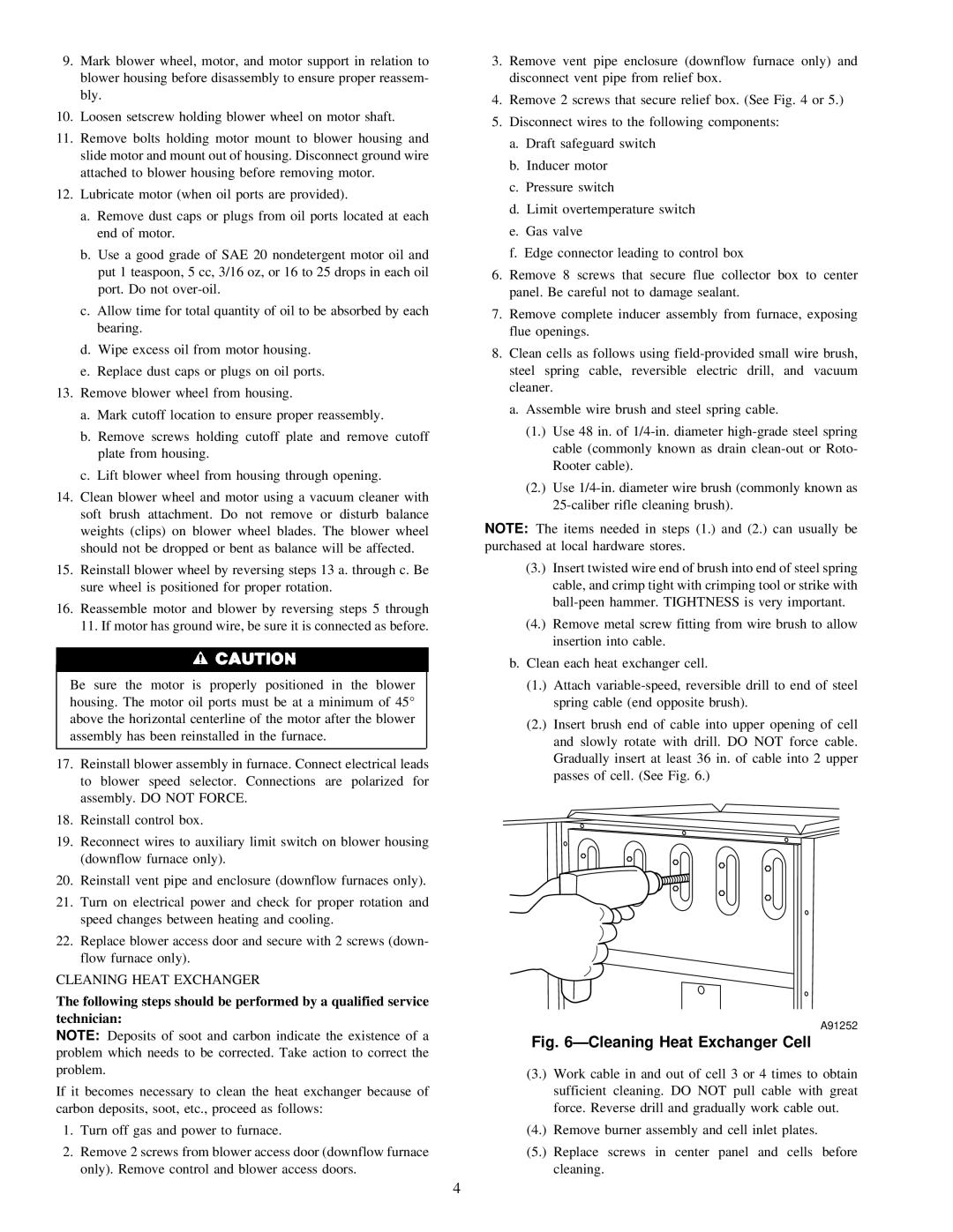 Carrier 58DFA instruction manual ÐCleaning Heat Exchanger Cell, A91252 