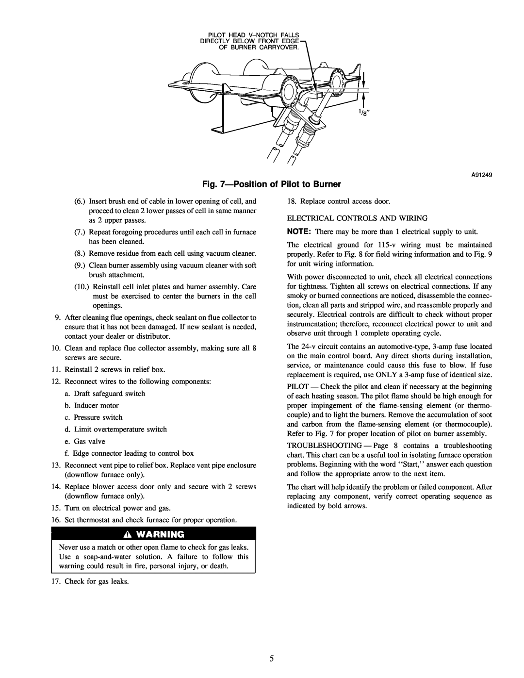 Carrier 58DFA instruction manual ÐPosition of Pilot to Burner 