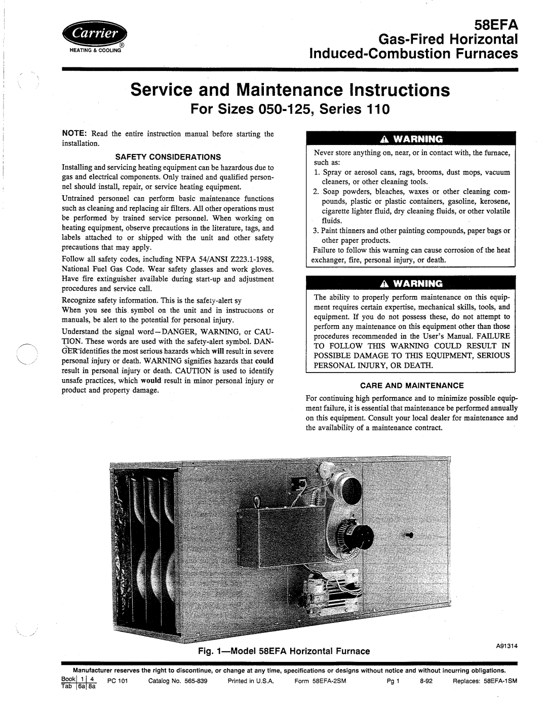 Carrier 58EFA manual 