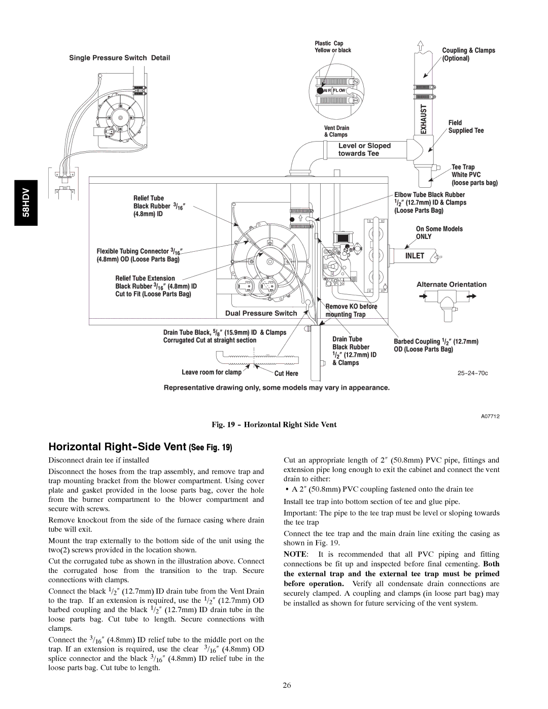 Carrier 58HDV installation instructions Horizontal Right-Side Vent See Fig, Exhaust 